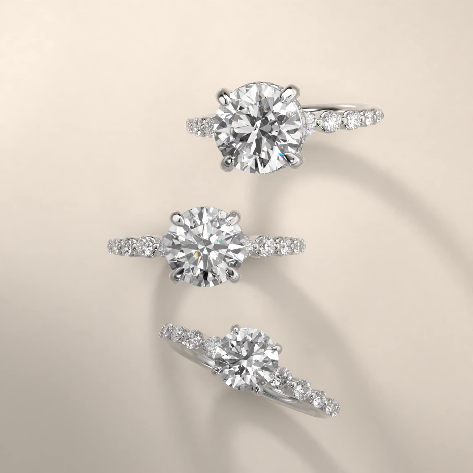 Diamond Escalade Side Stone Engagement Ring In 18K White Gold