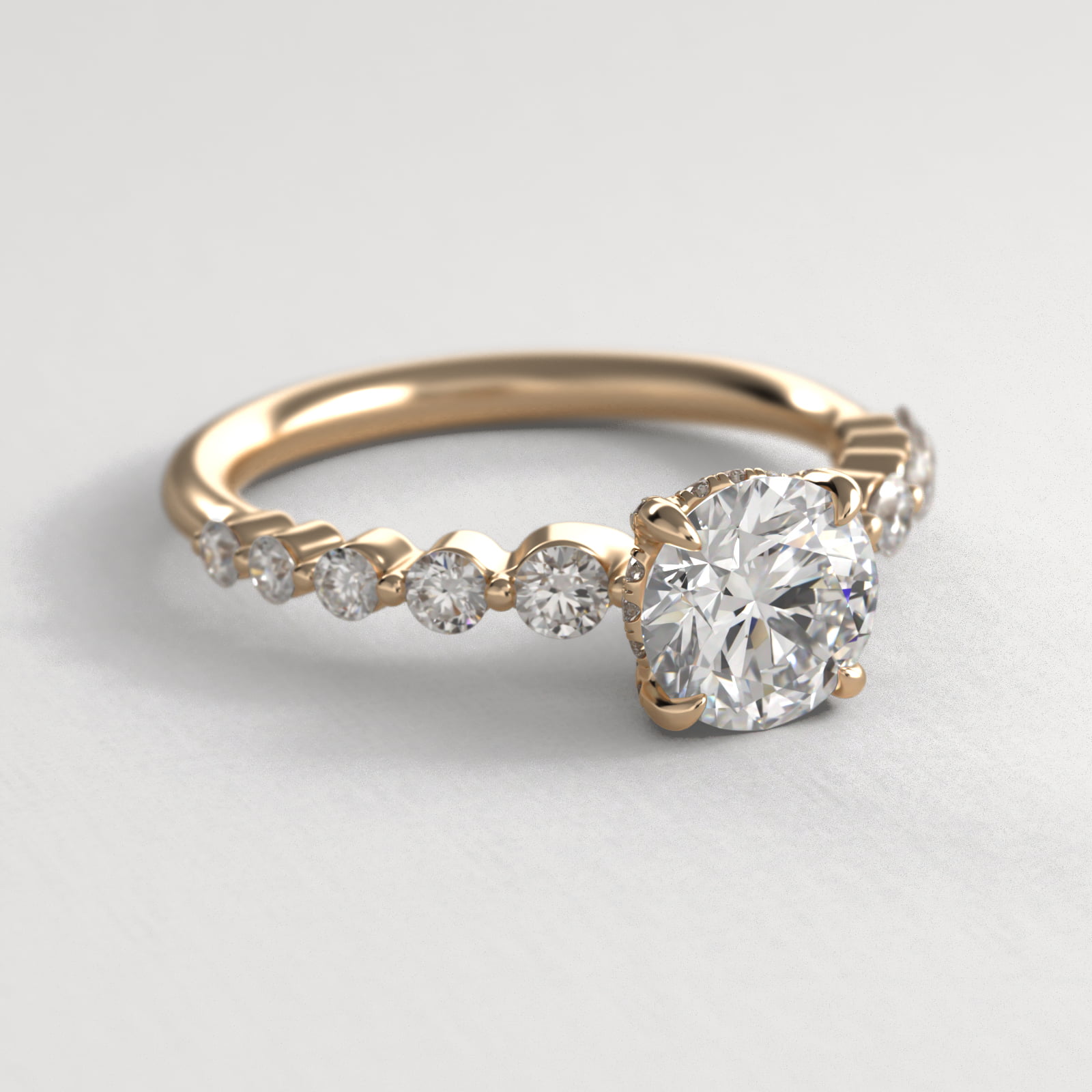 Diamond Escalade Side Stone Engagement Ring In 14K Yellow Gold