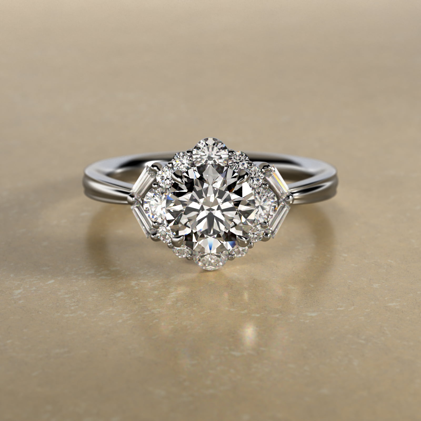 Glamour Halo Vintage-Style Engagement Ring In 14K White Gold