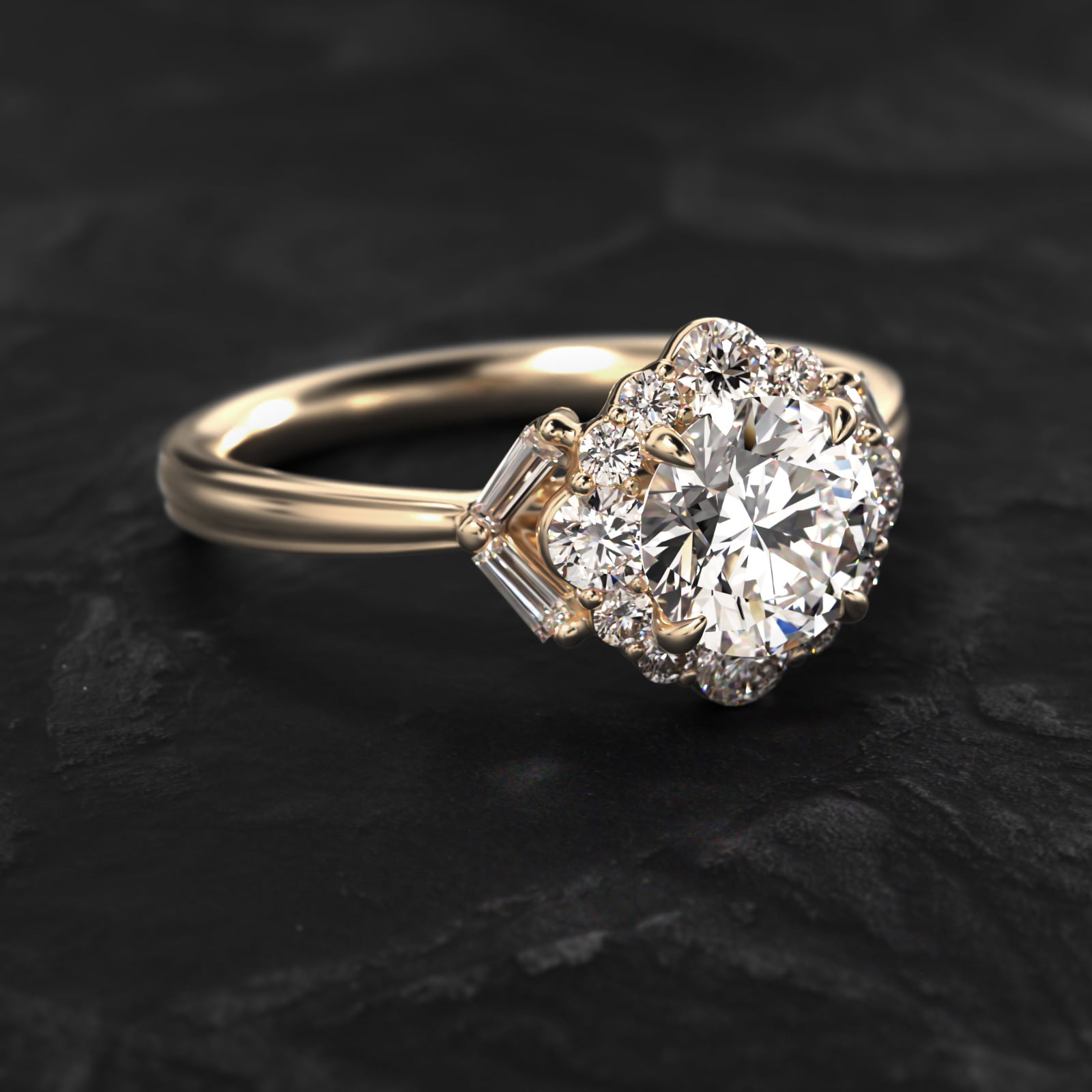 Glamour Halo Vintage-Style Engagement Ring In 18K Yellow Gold