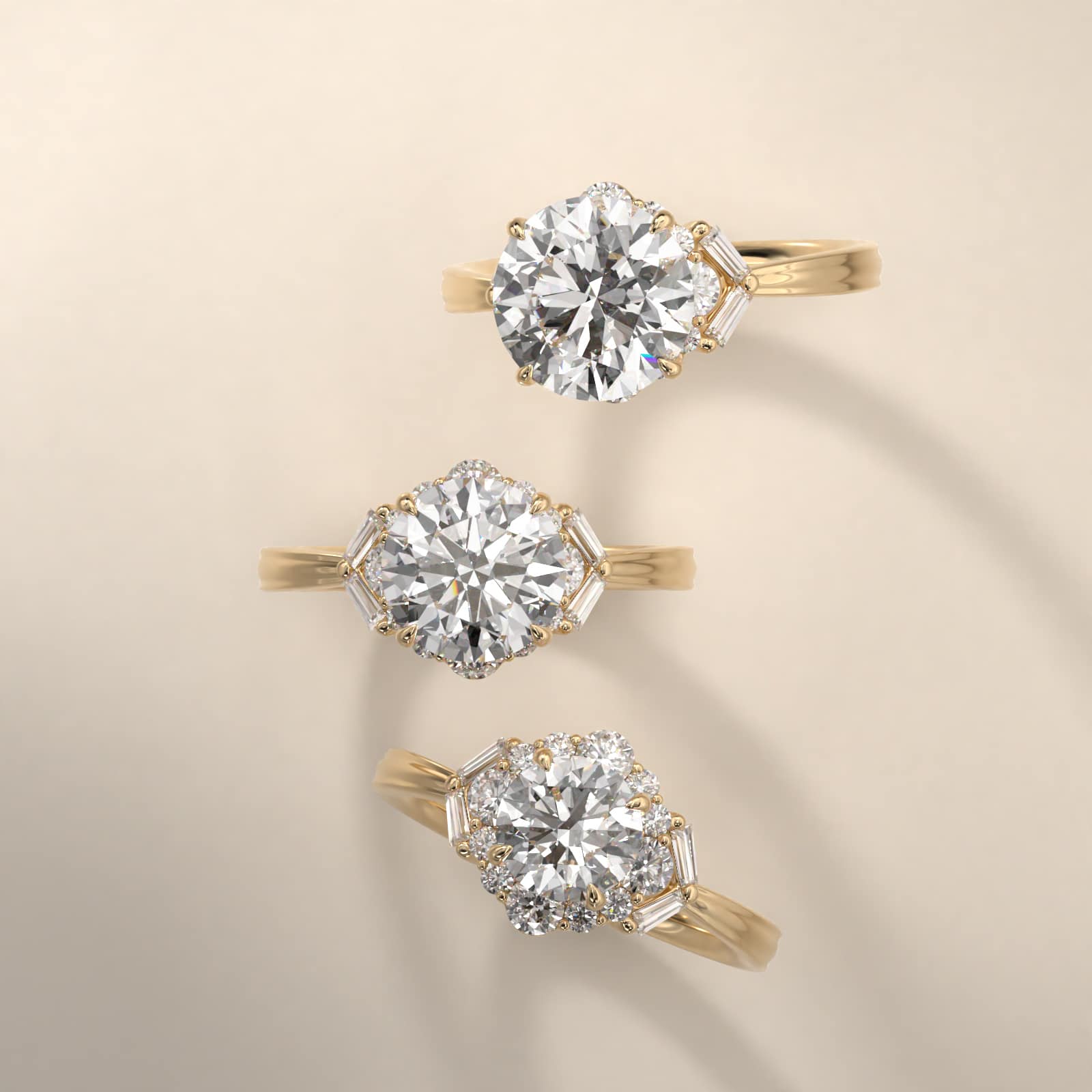 Glamour Halo Vintage-Style Engagement Ring In 18K Yellow Gold