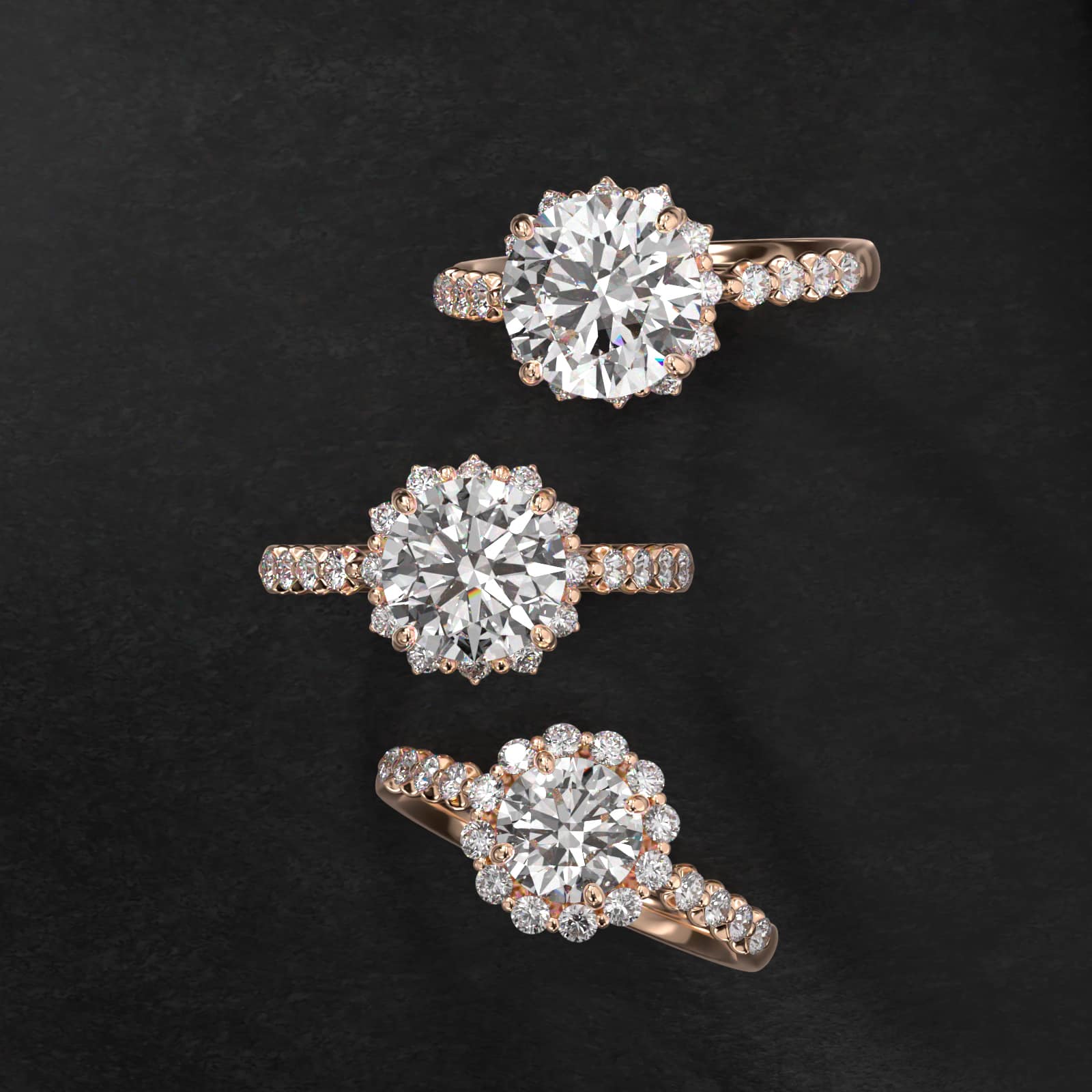 Scalloped Diamond Halo Cathedral Engagement Ring In 14K Rose Gold