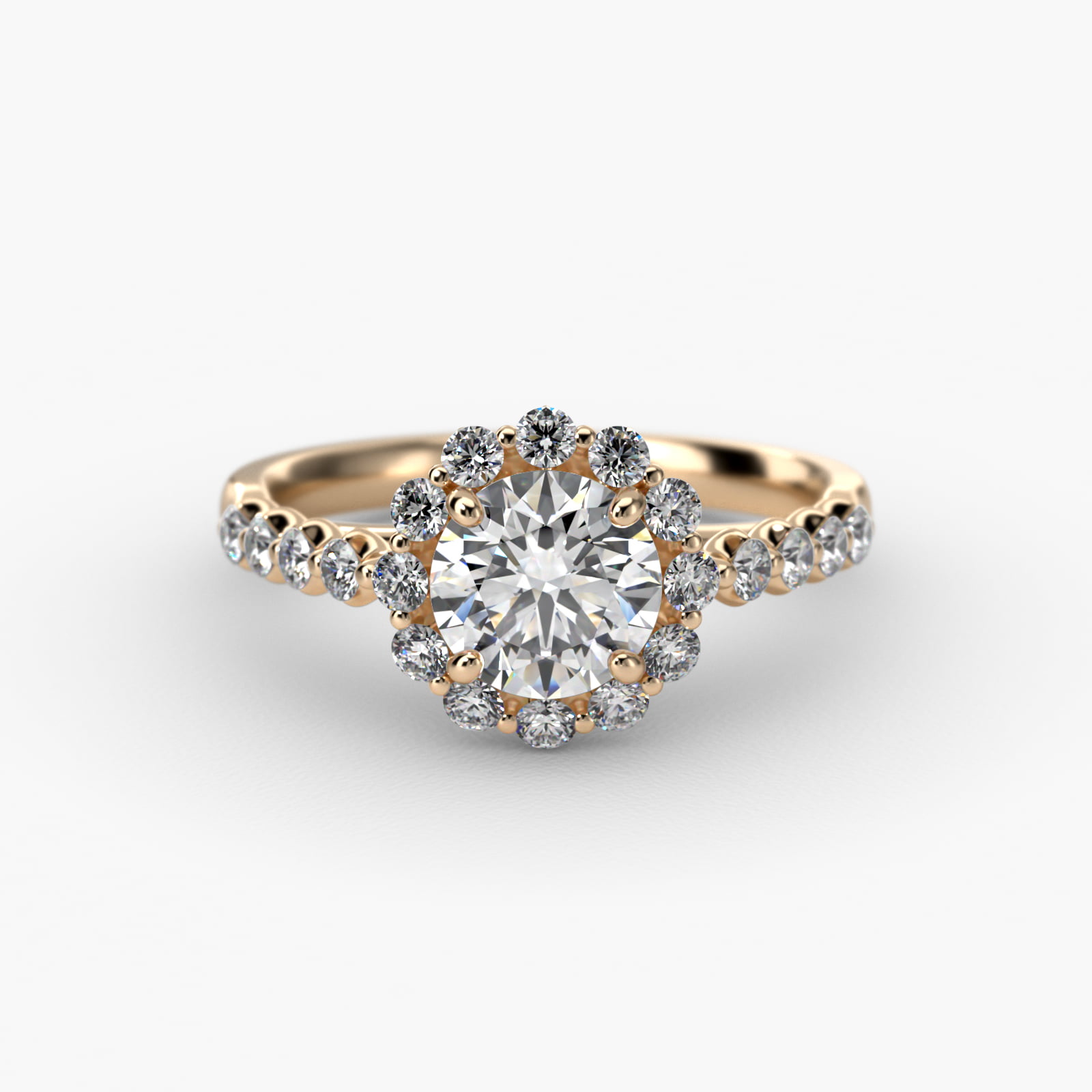 Scalloped Diamond Halo Cathedral Engagement Ring In 14K Yellow Gold