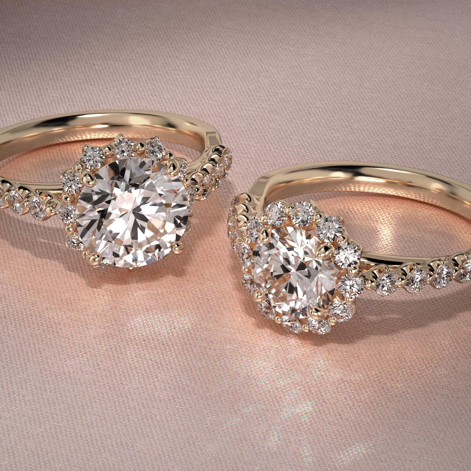 Scalloped Diamond Halo Cathedral Engagement Ring In 18K Yellow Gold