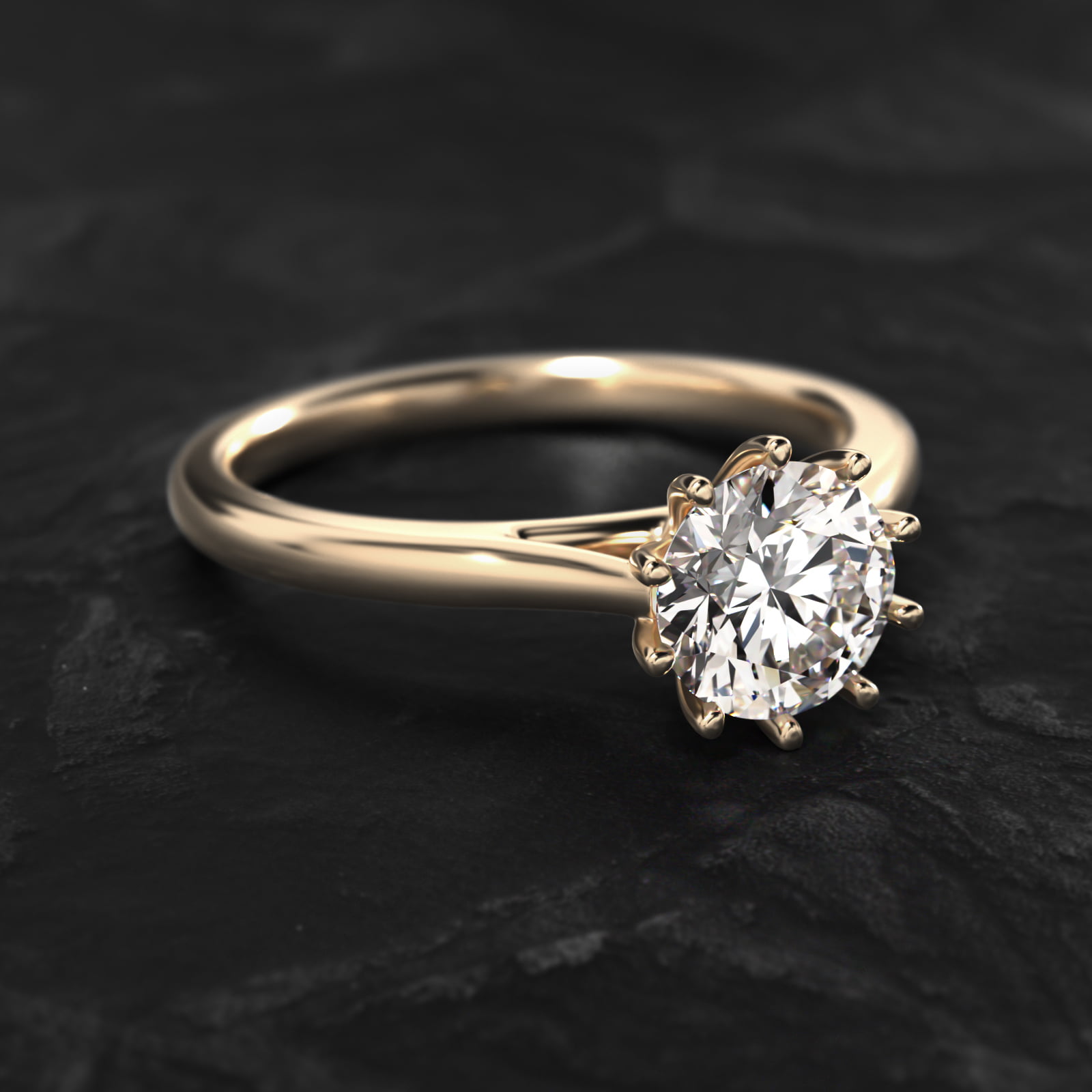 Ten Prong Solitaire Engagement Ring In 14K Yellow Gold