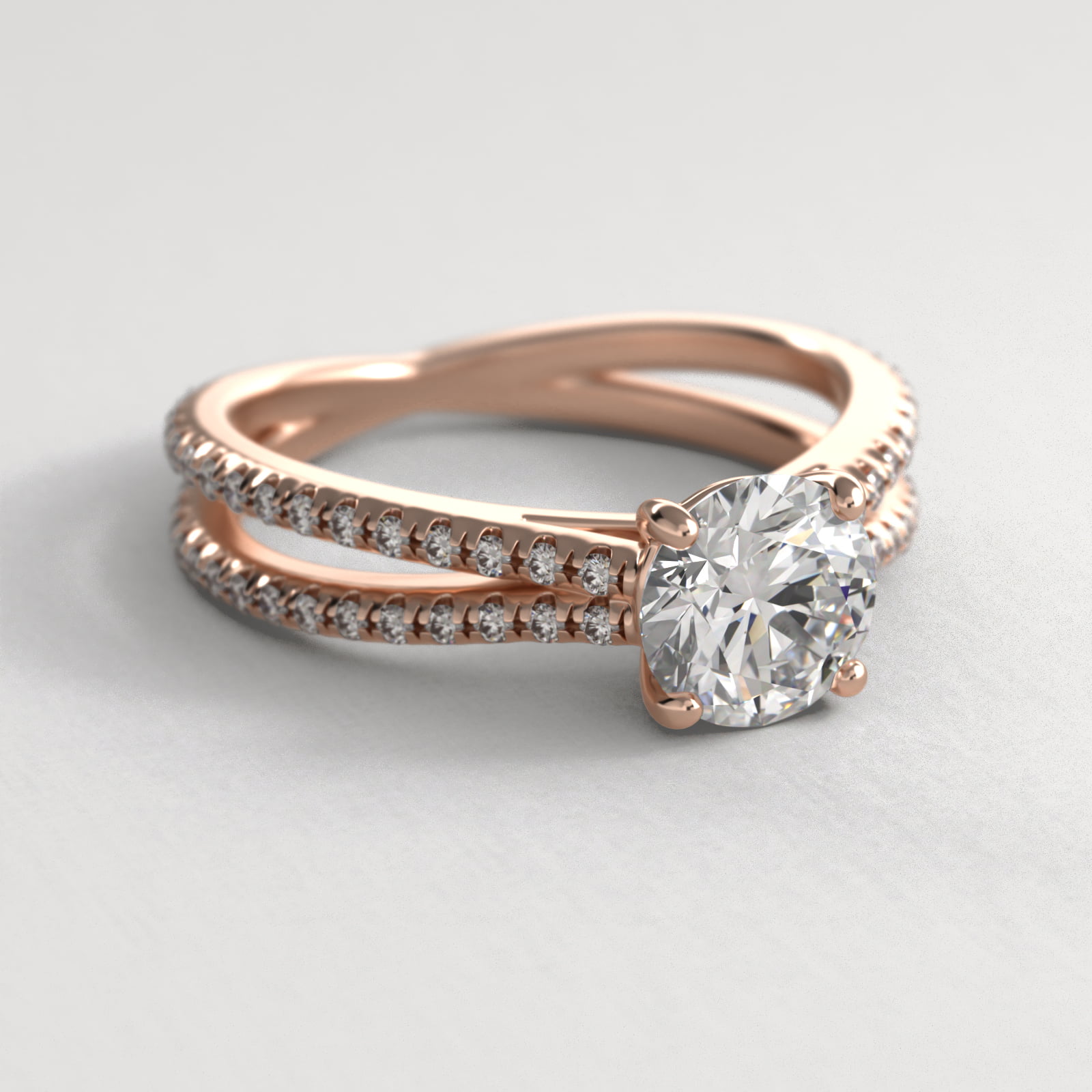 Cathedral Crossover Diamond Pavé Engagement Ring In 14K Rose Gold