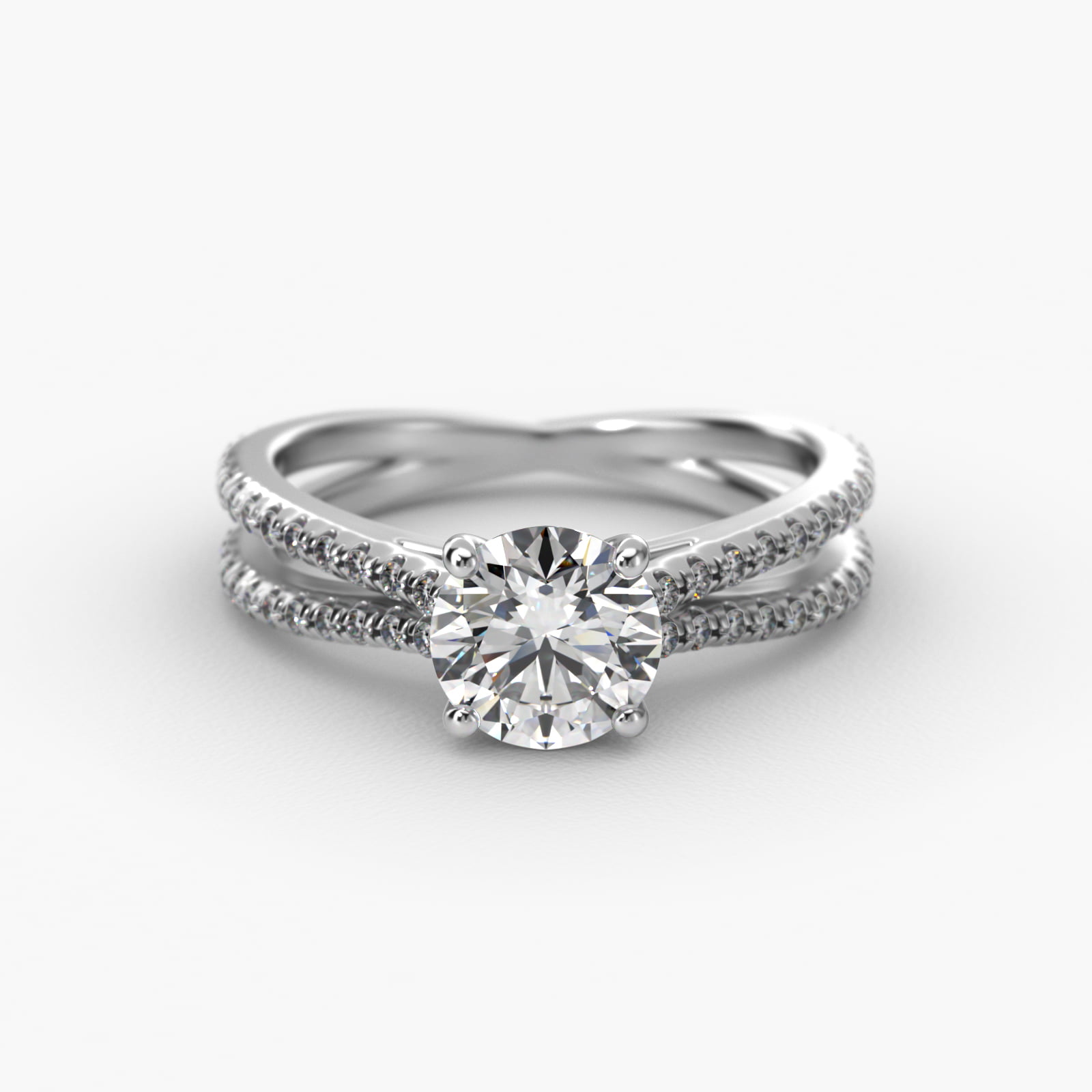 Cathedral Crossover Diamond Pavé Engagement Ring In 18K White Gold