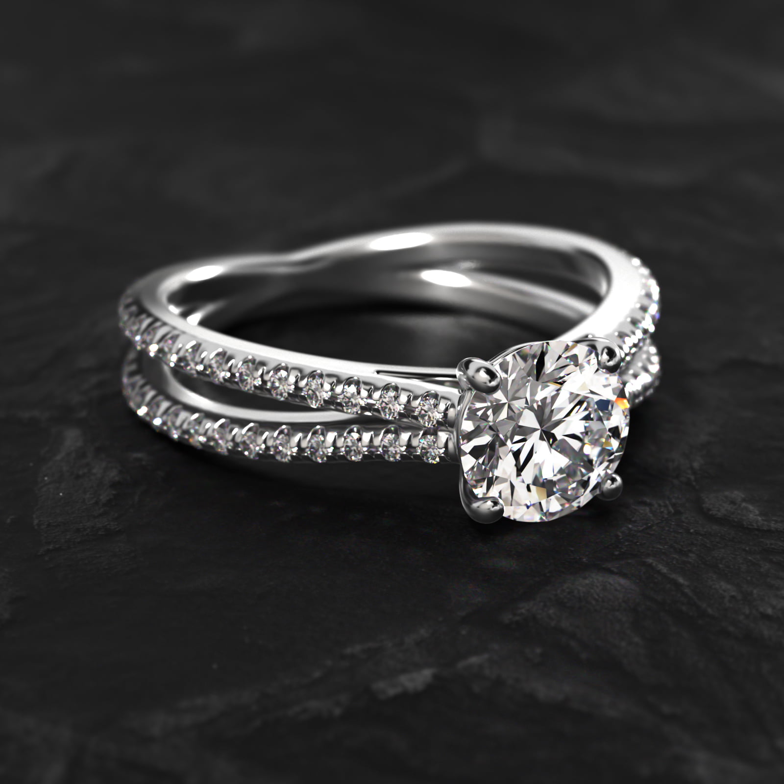 Cathedral Crossover Diamond Pavé Engagement Ring In Platinum
