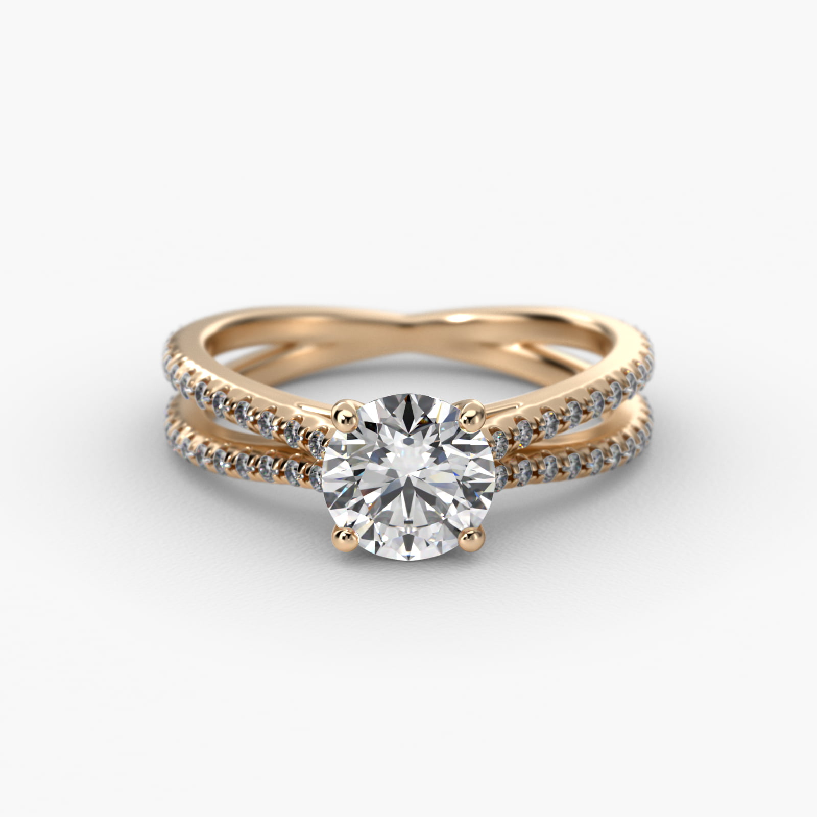 Cathedral Crossover Diamond Pavé Engagement Ring In 18K Yellow Gold