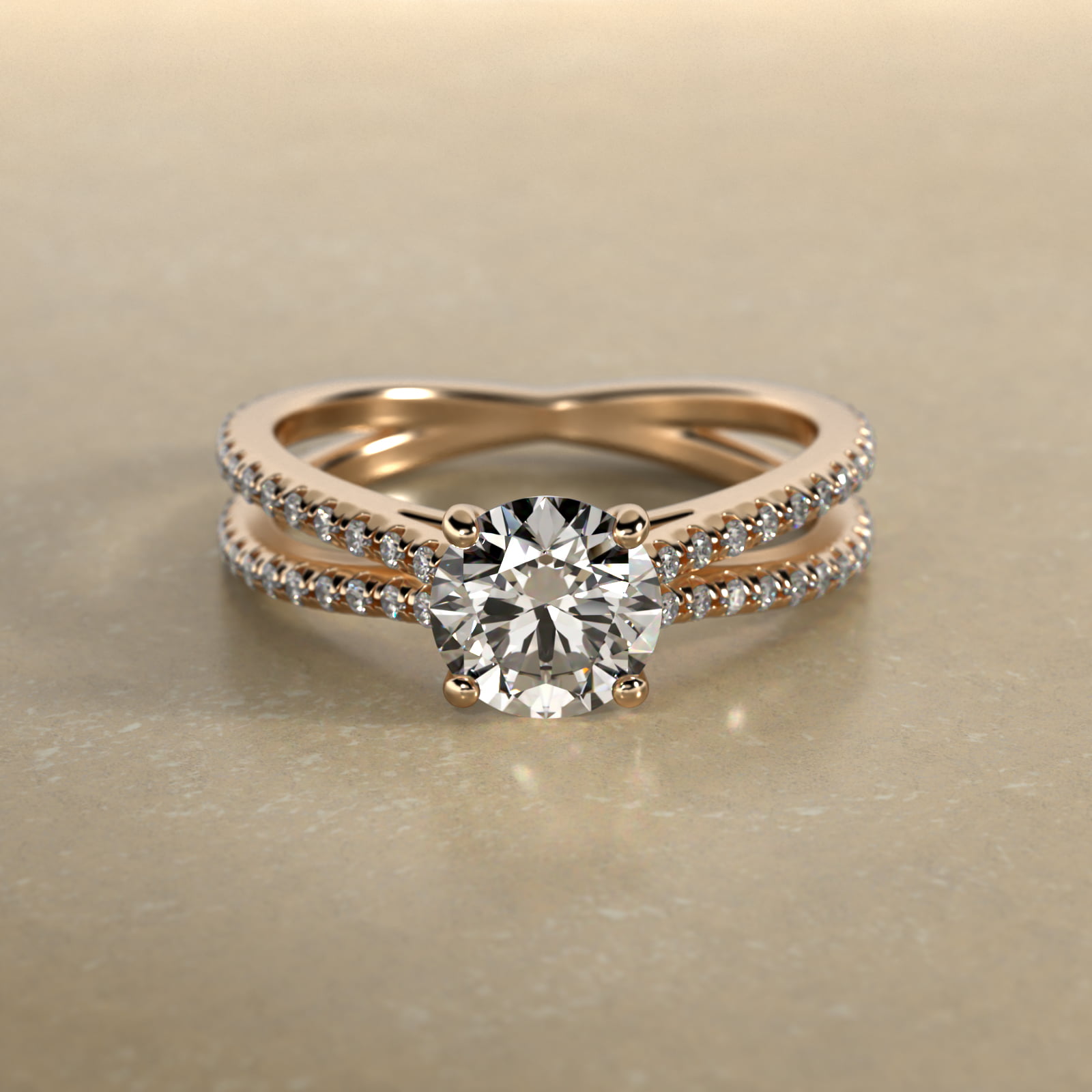 Cathedral Crossover Diamond Pavé Engagement Ring In 14K Yellow Gold