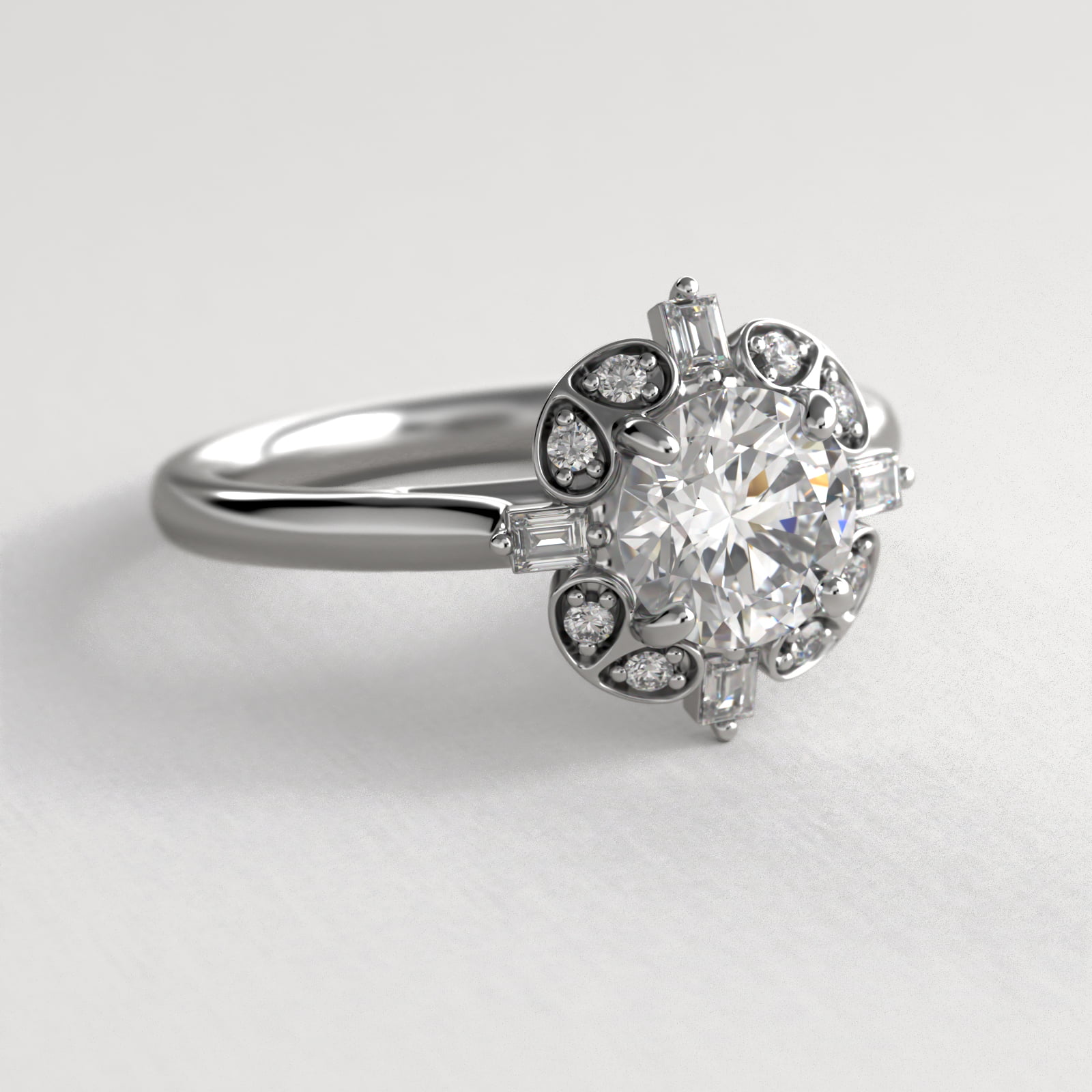 Whimsical Frame Vintage-Style Engagement Ring In 14K White Gold