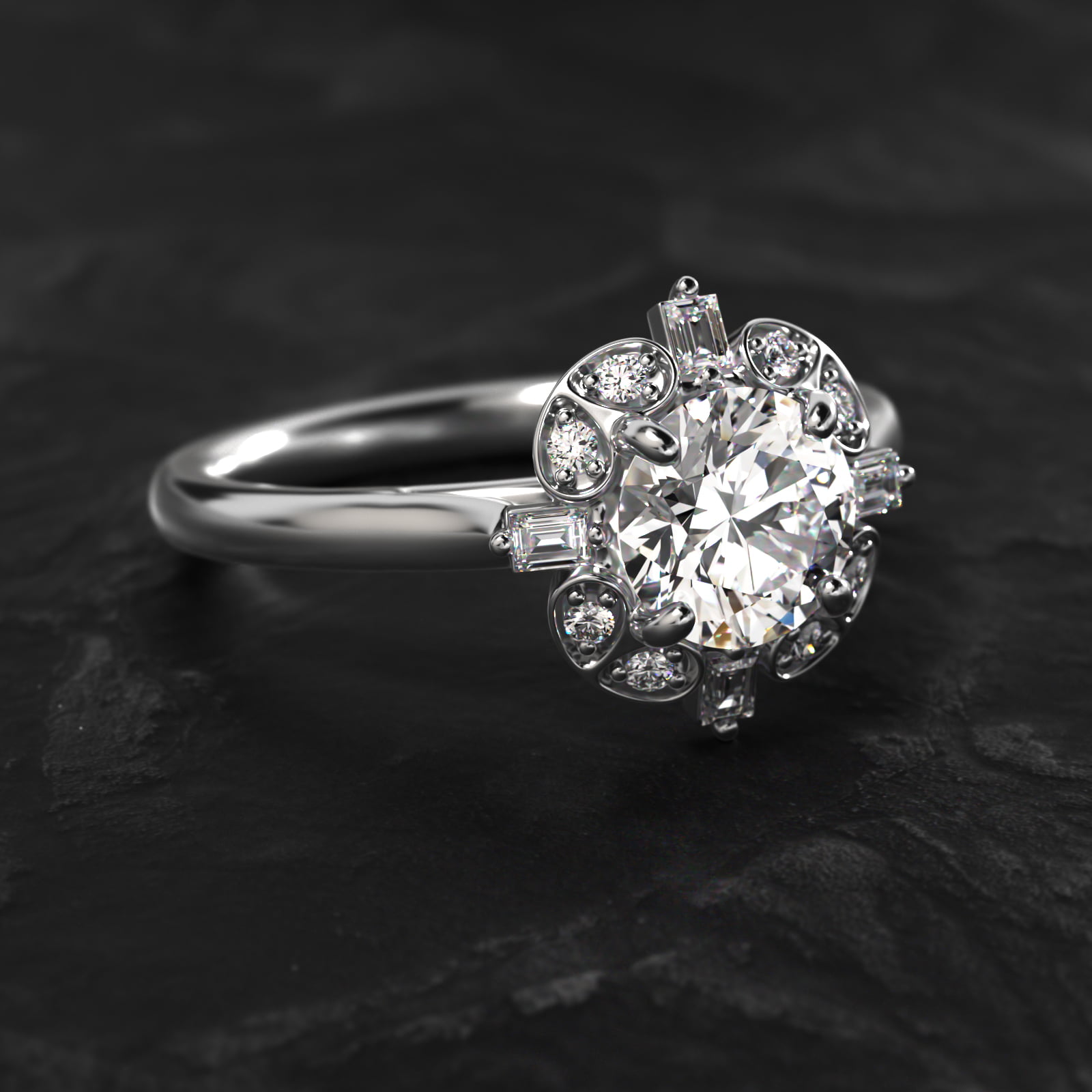 Whimsical Frame Vintage-Style Engagement Ring In Platinum
