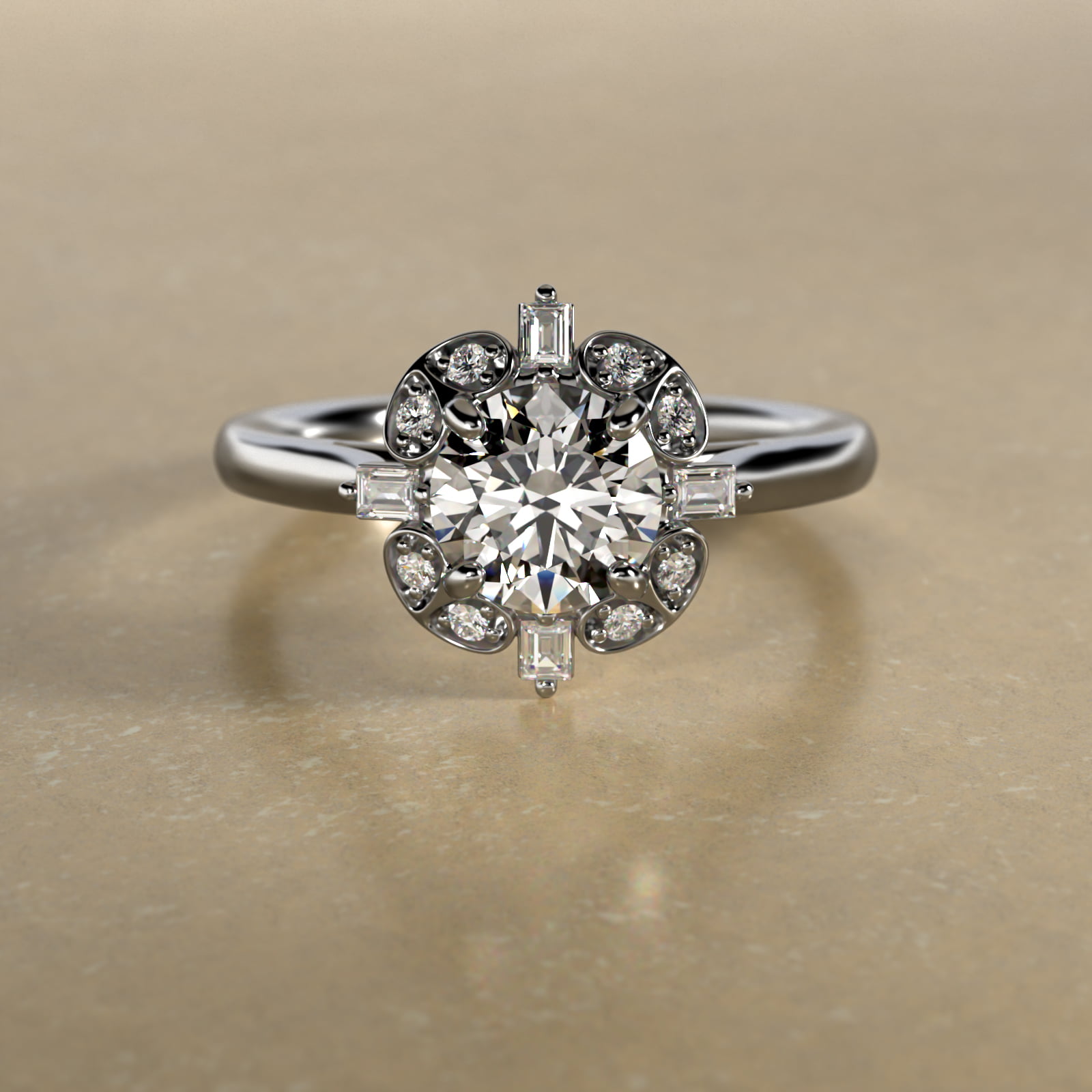 Whimsical Frame Vintage-Style Engagement Ring In 18K White Gold