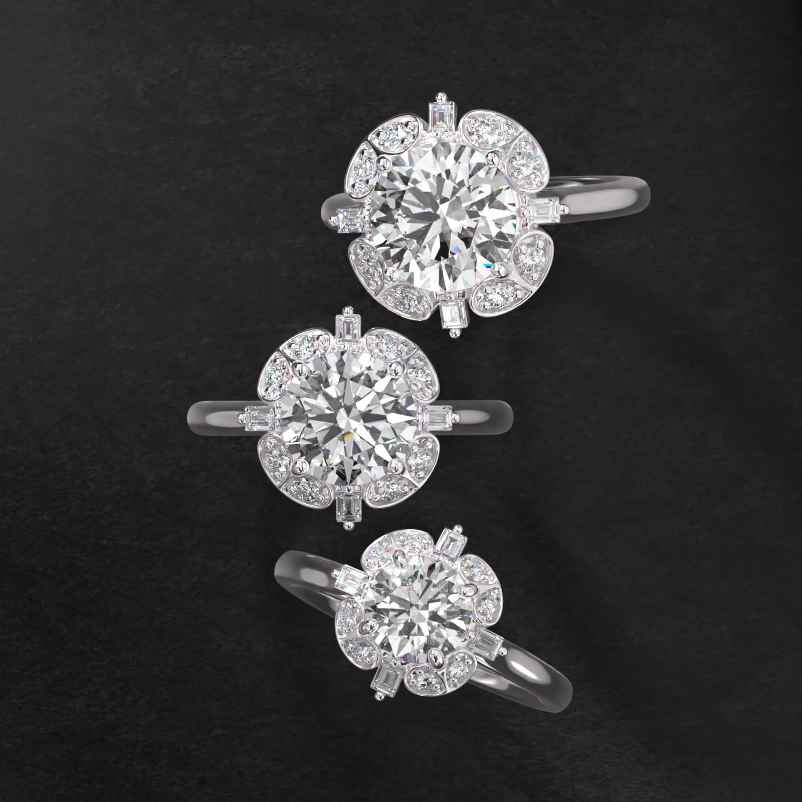 Whimsical Frame Vintage-Style Engagement Ring In 18K White Gold