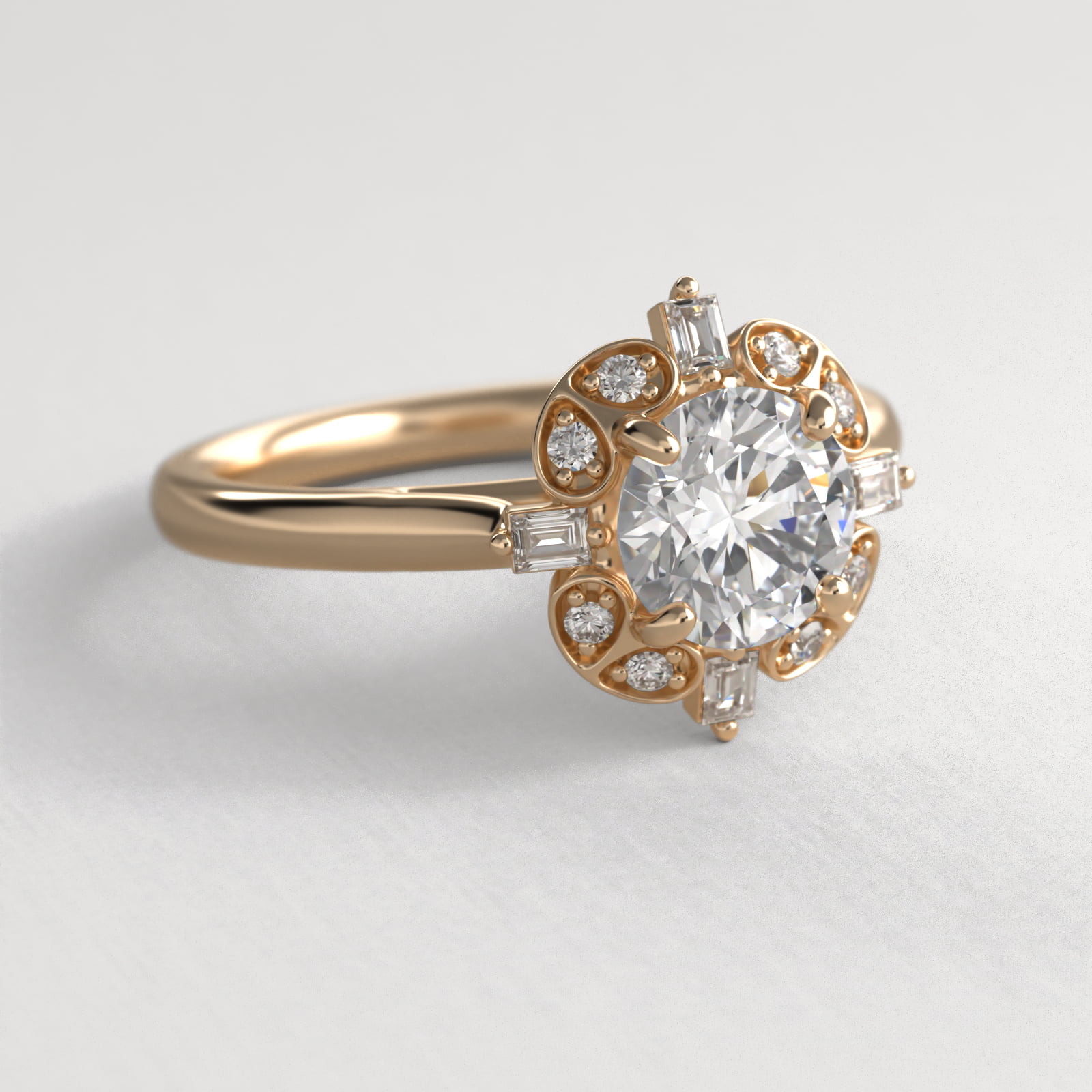 Whimsical Frame Vintage-Style Engagement Ring In 14K Yellow Gold