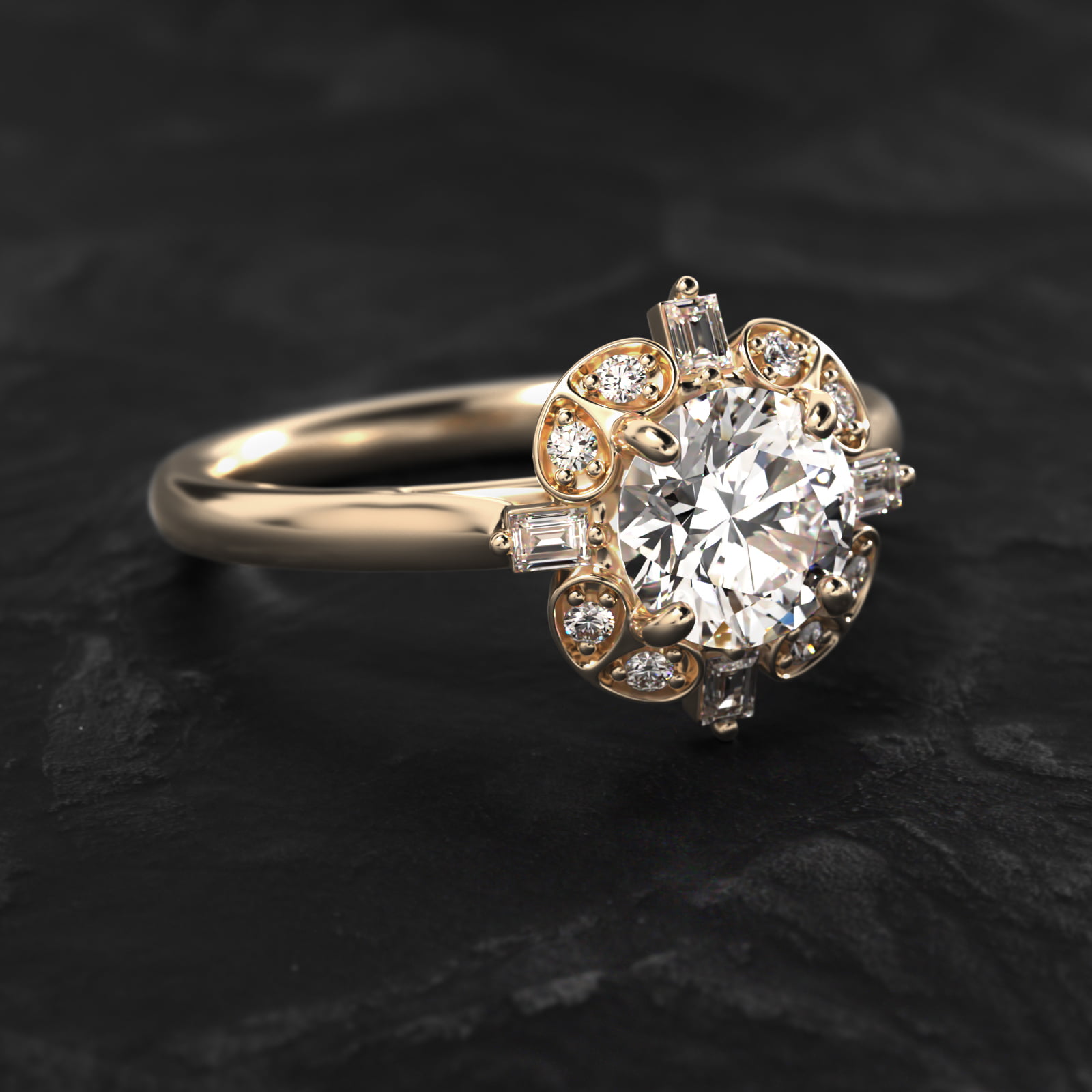 Whimsical Frame Vintage-Style Engagement Ring In 18K Yellow Gold