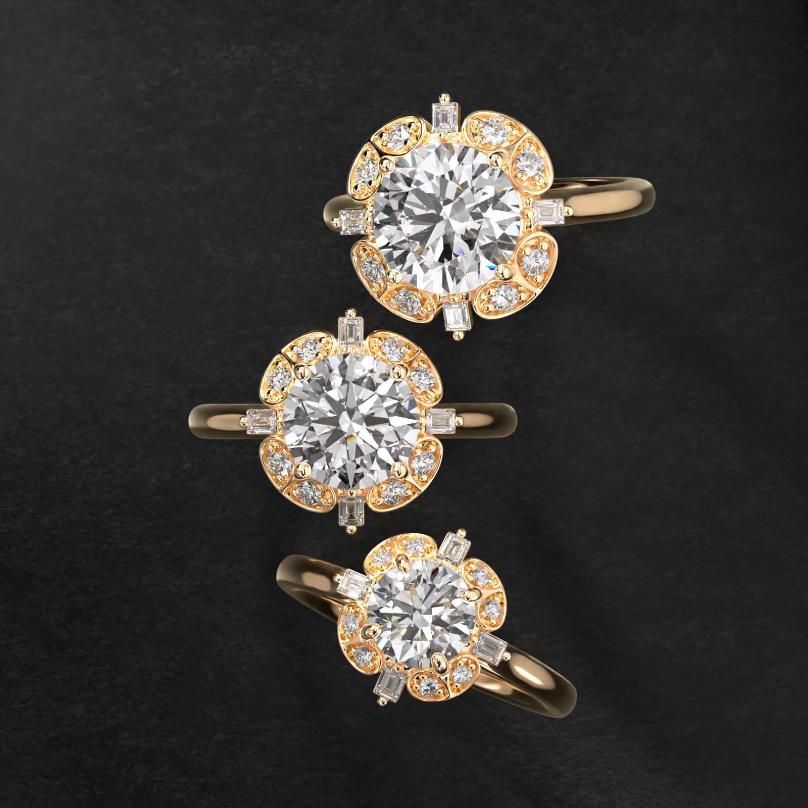 Whimsical Frame Vintage-Style Engagement Ring In 14K Yellow Gold