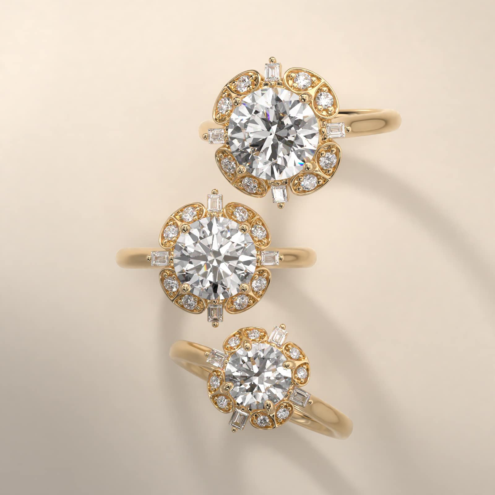 Whimsical Frame Vintage-Style Engagement Ring In 18K Yellow Gold