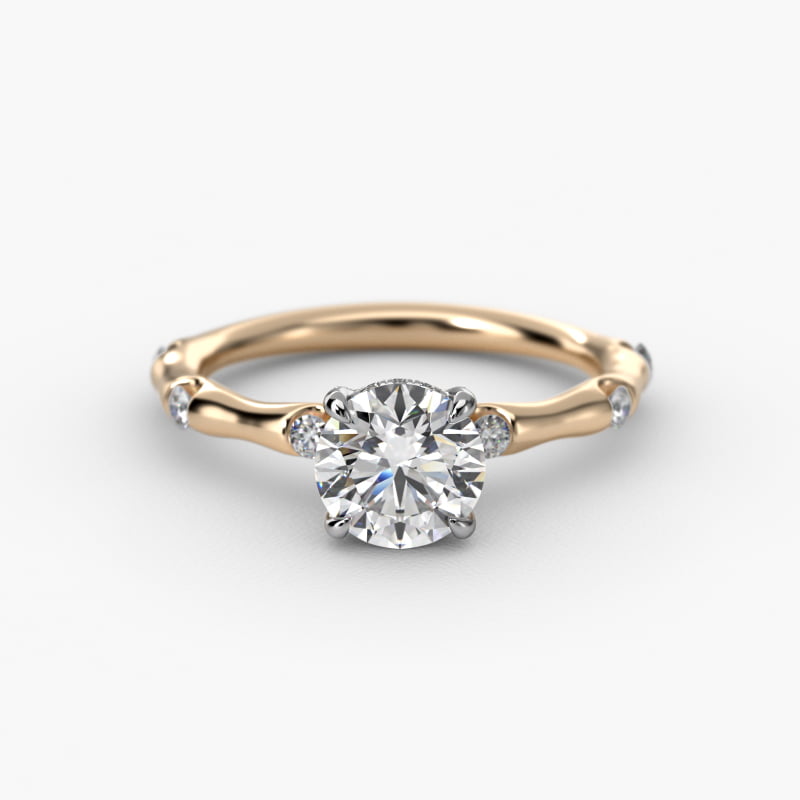 Bamboo Hidden Halo Side Stone Diamond Engagement Ring With Halo In 14K Yellow Gold