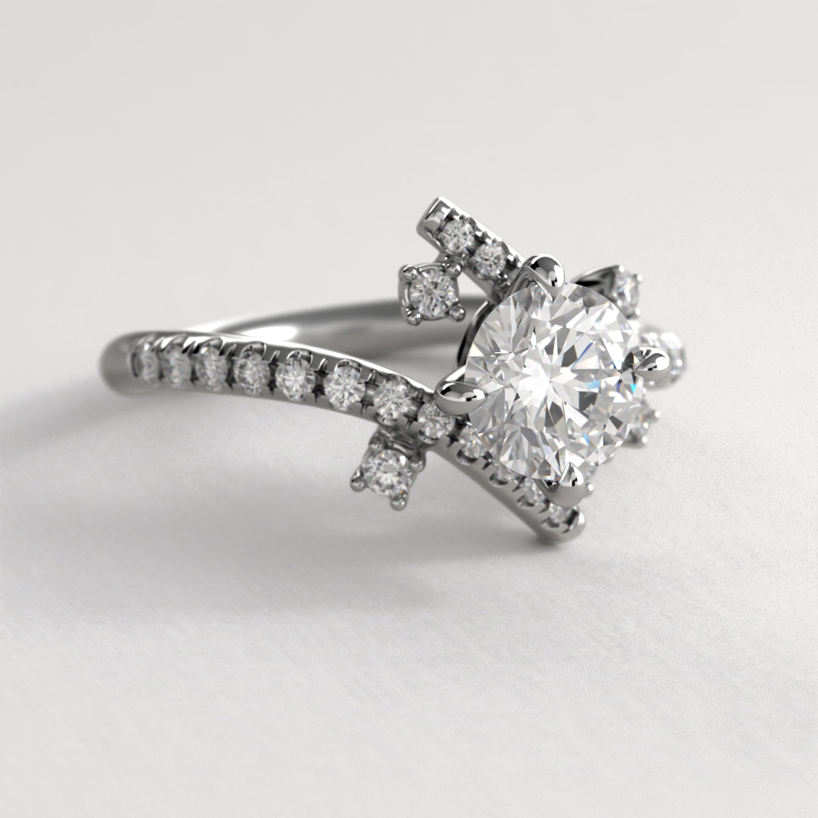 Blossom Tree Diamond Pavé Engagement Ring In 18K White Gold