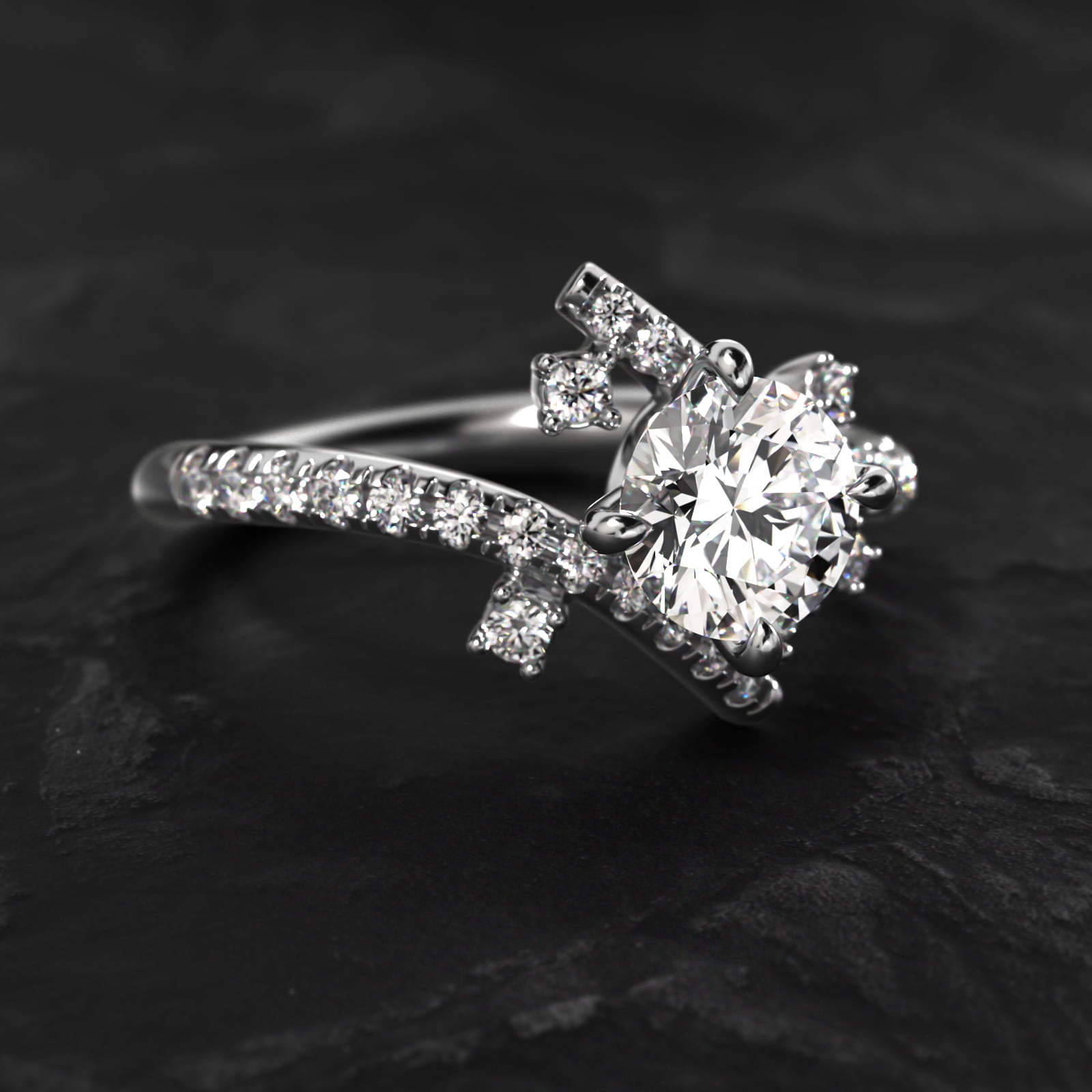 Blossom Tree Diamond Pavé Engagement Ring In 14K White Gold