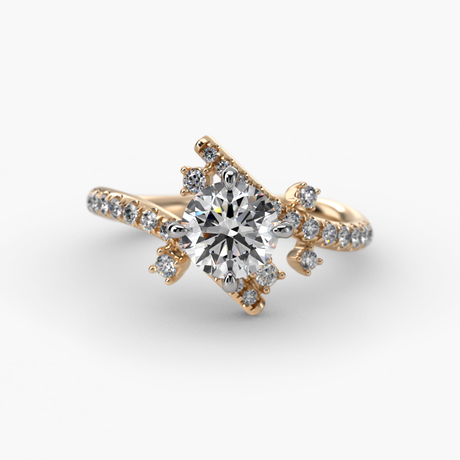 Blossom Tree Diamond Pavé Engagement Ring In 18K Yellow Gold