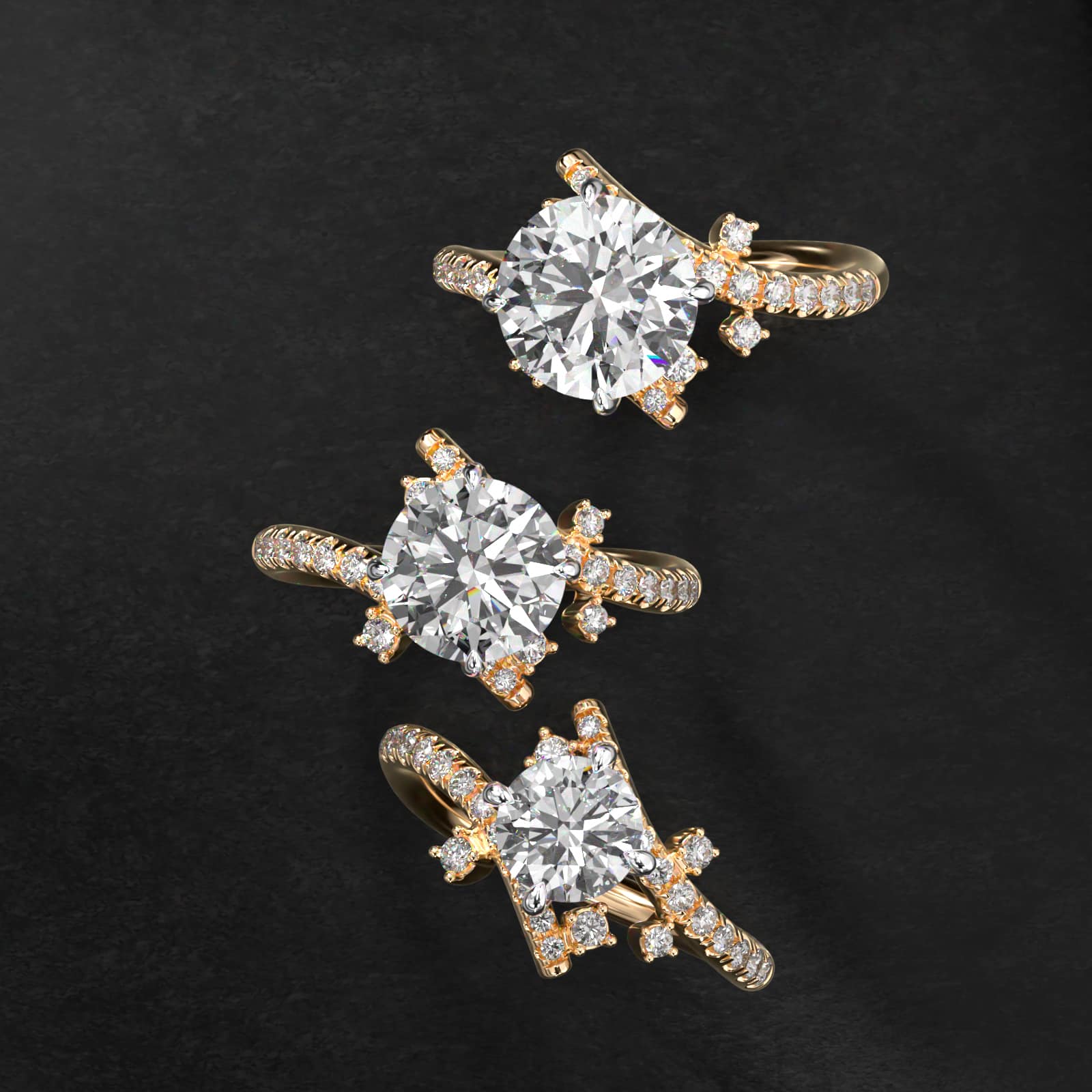 Blossom Tree Diamond Pavé Engagement Ring In 14K Yellow Gold