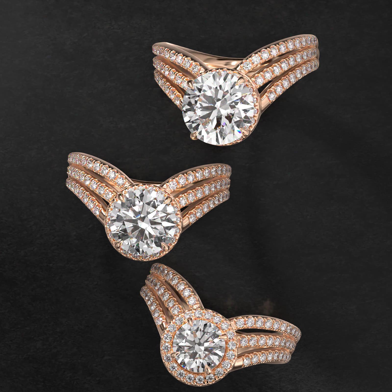 Cascade Diamond Halo Engagement Ring In 14K Rose Gold