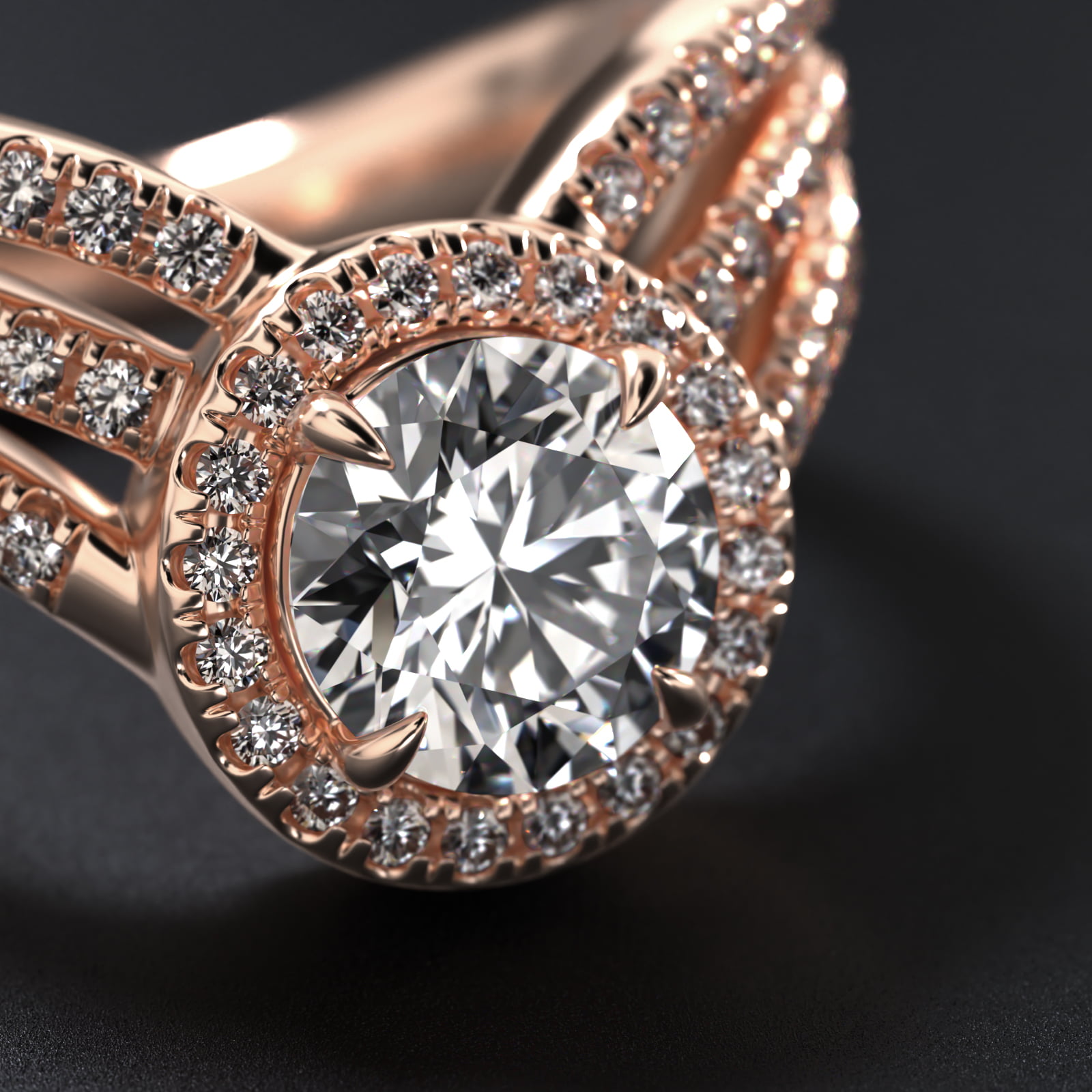 Cascade Diamond Halo Engagement Ring In 14K Rose Gold
