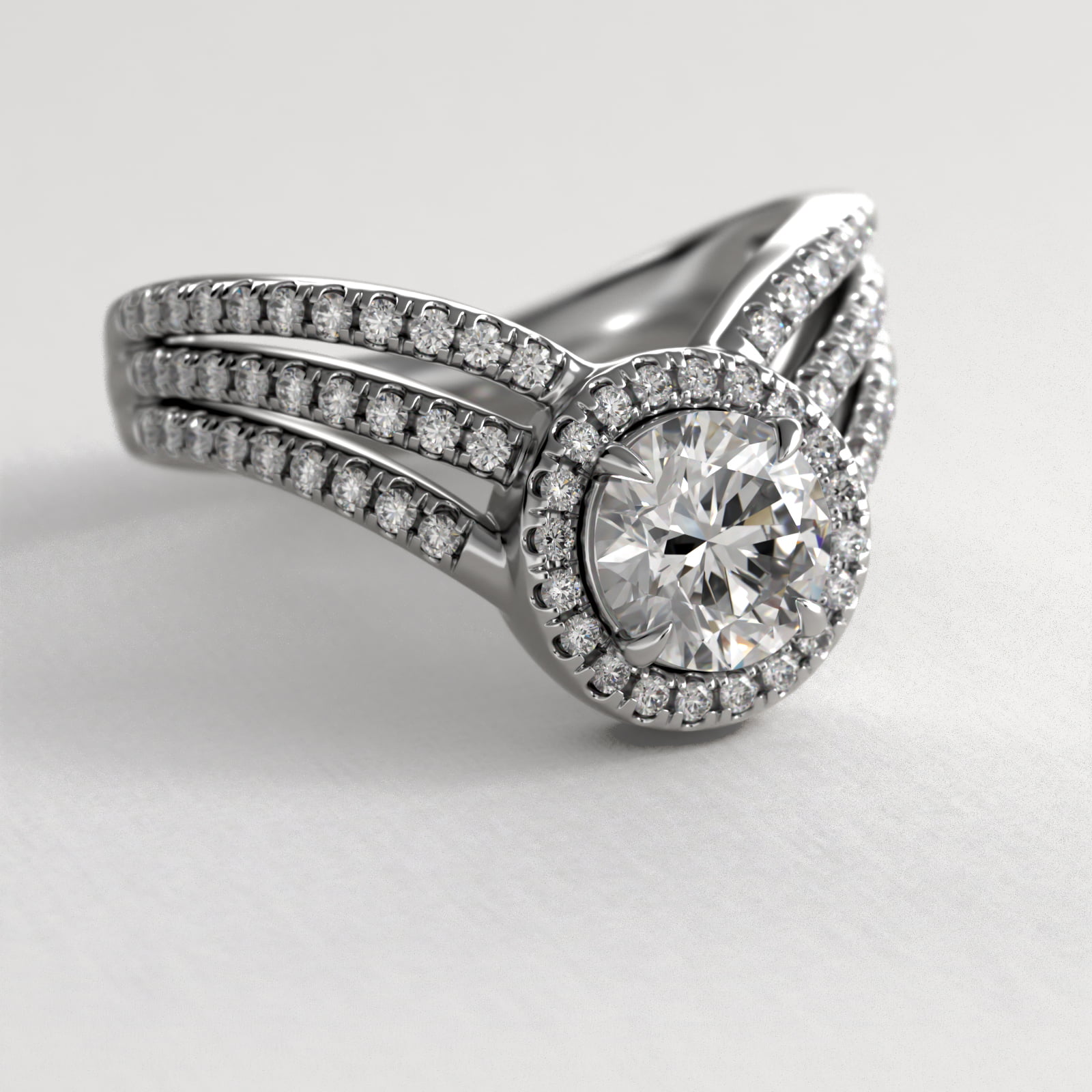 Cascade Diamond Halo Engagement Ring In 18K White Gold