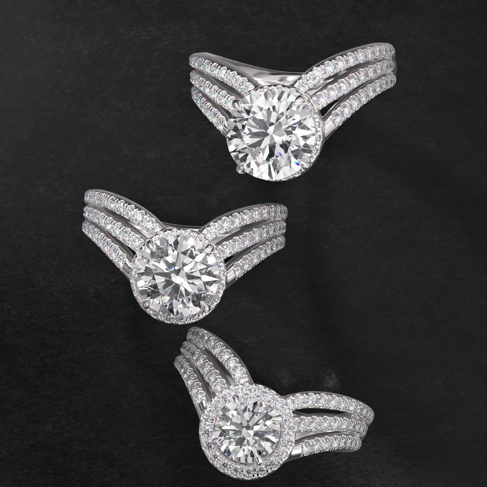 Cascade Diamond Halo Engagement Ring In 18K White Gold