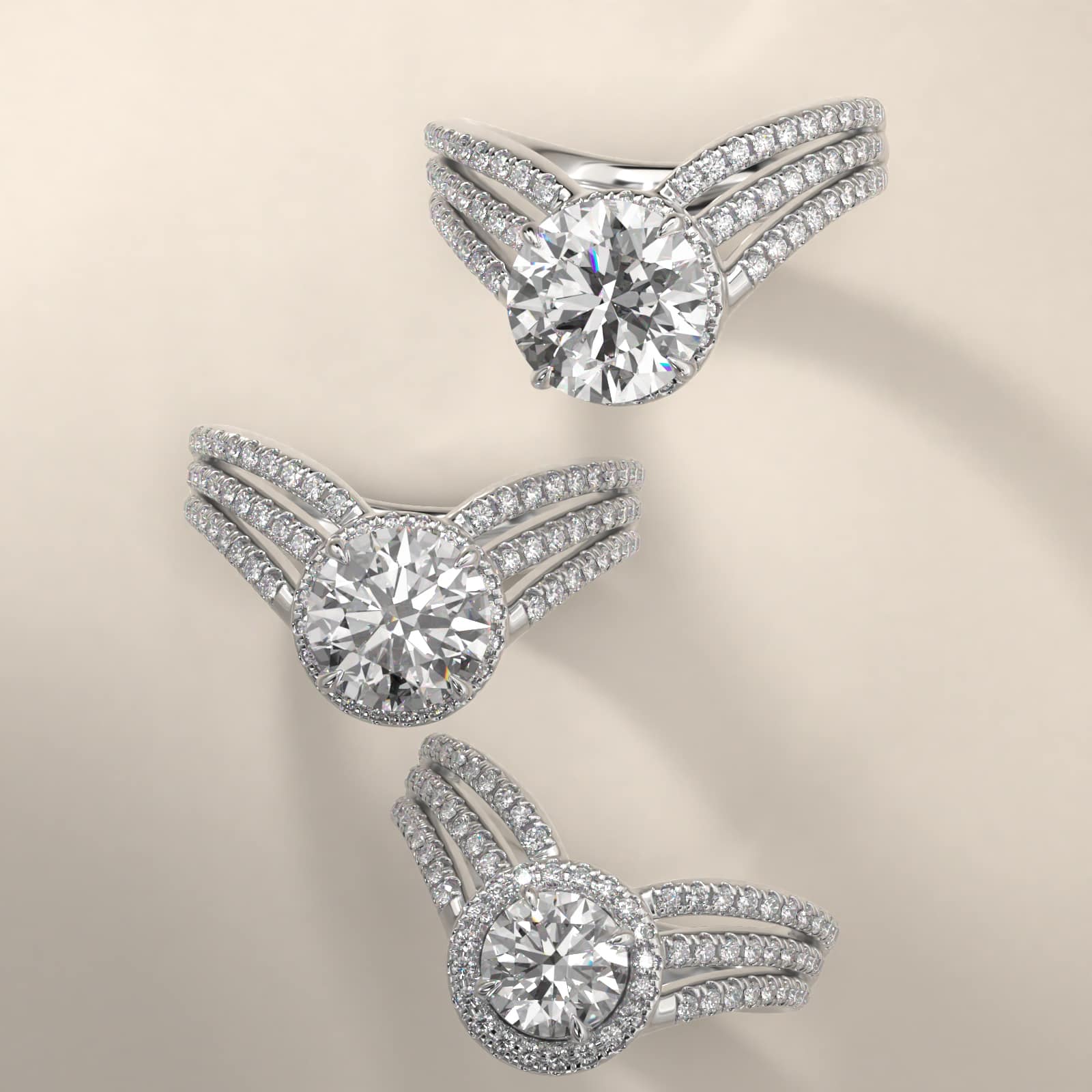 Cascade Diamond Halo Engagement Ring In 14K White Gold