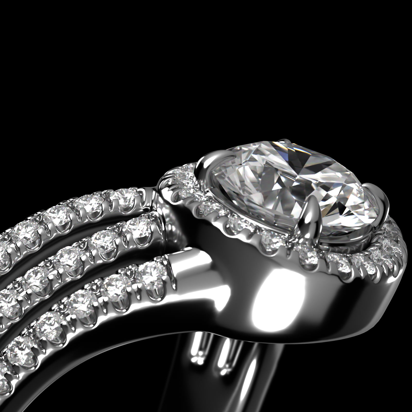 Cascade Diamond Halo Engagement Ring In Platinum