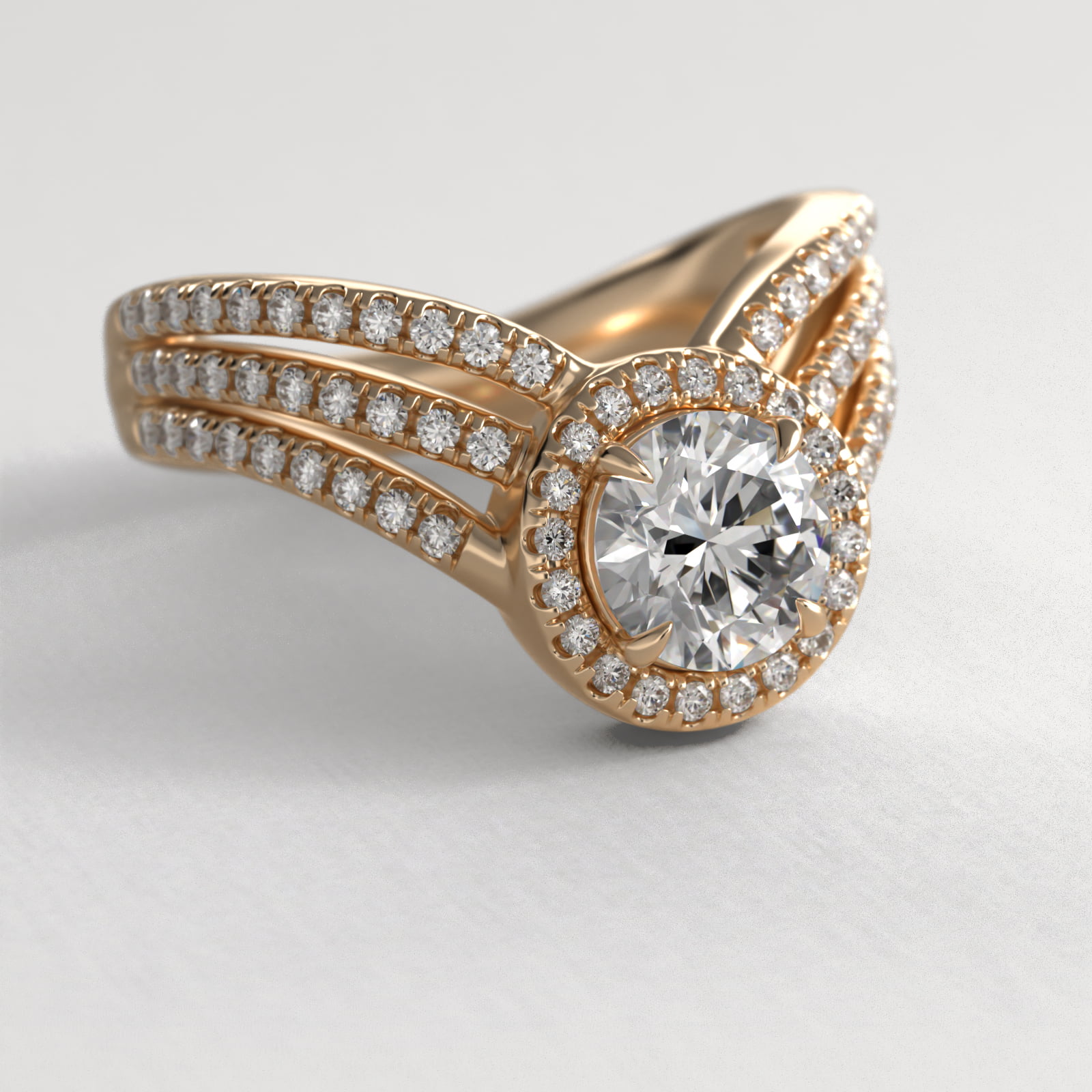 Cascade Diamond Halo Engagement Ring In 18K Yellow Gold