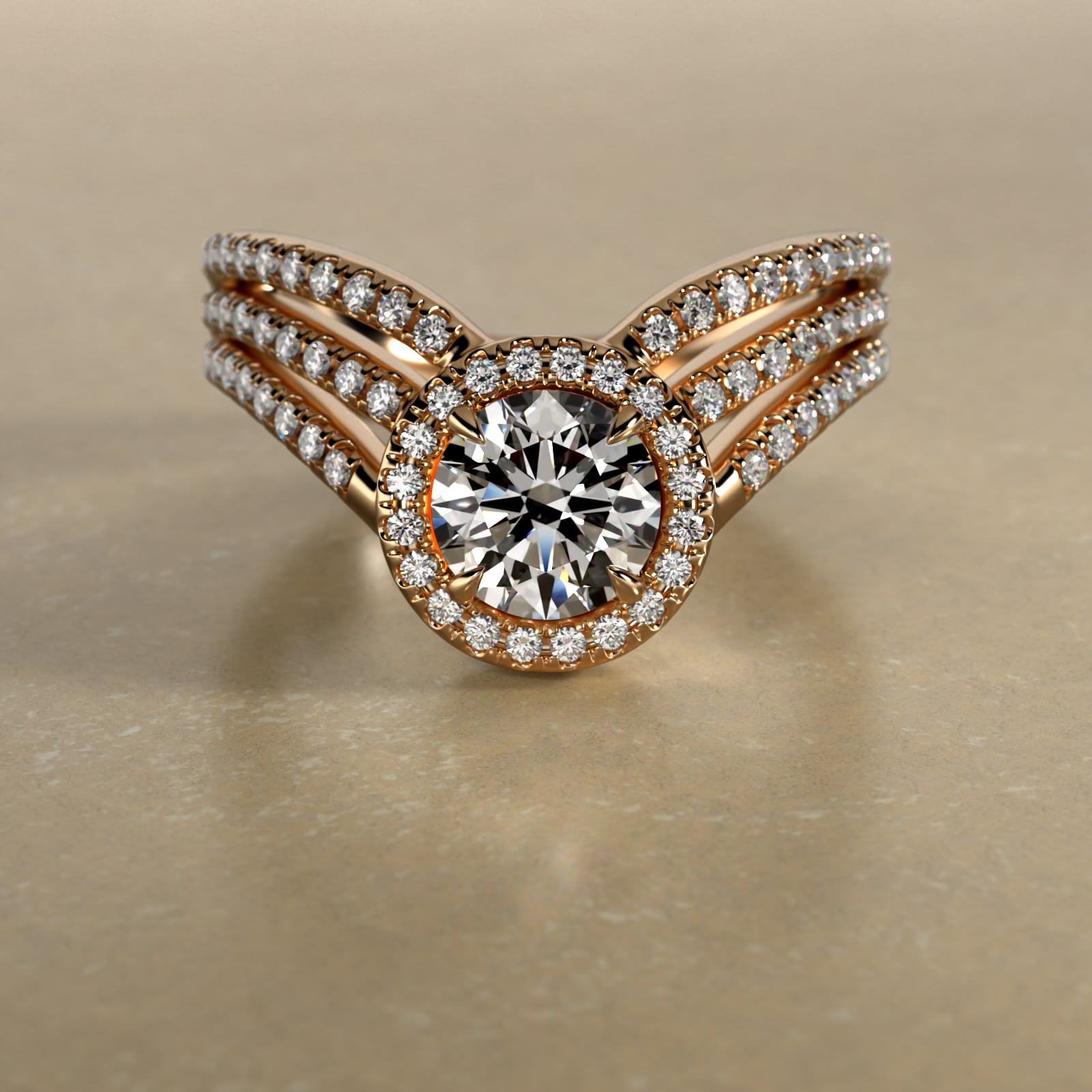 Cascade Diamond Halo Engagement Ring In 14K Yellow Gold
