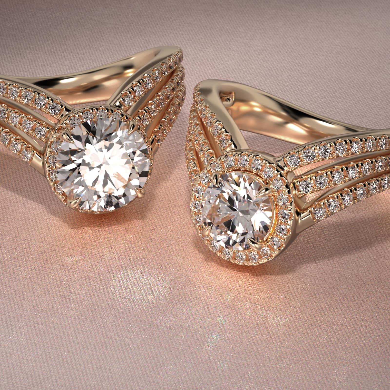 Cascade Diamond Halo Engagement Ring In 14K Yellow Gold