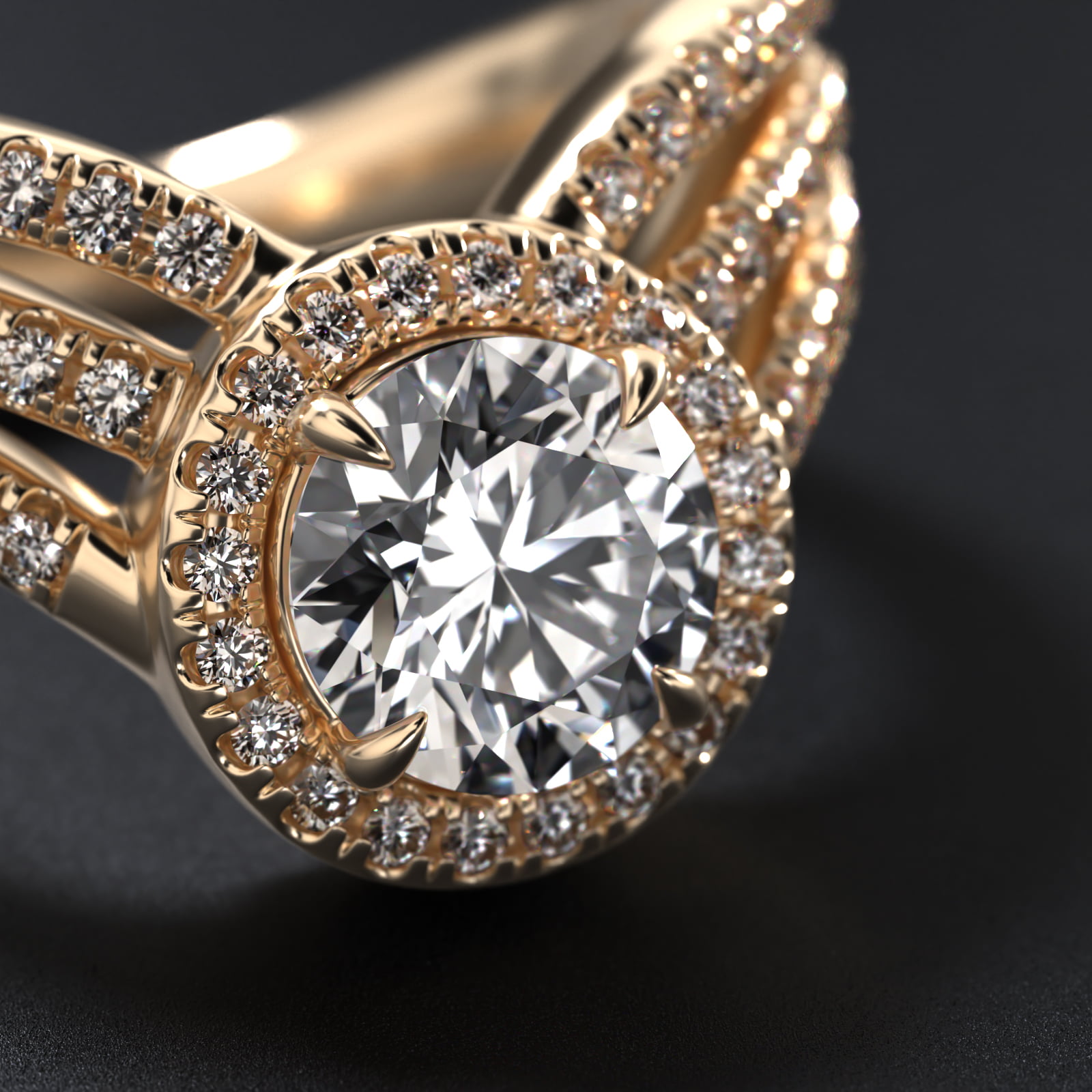 Cascade Diamond Halo Engagement Ring In 18K Yellow Gold