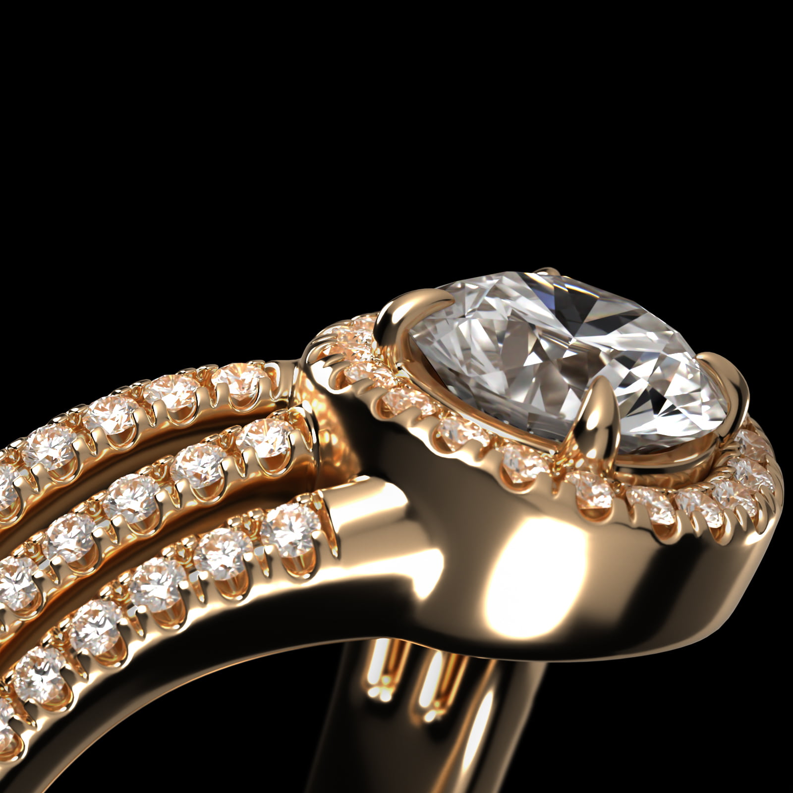 Cascade Diamond Halo Engagement Ring In 14K Yellow Gold