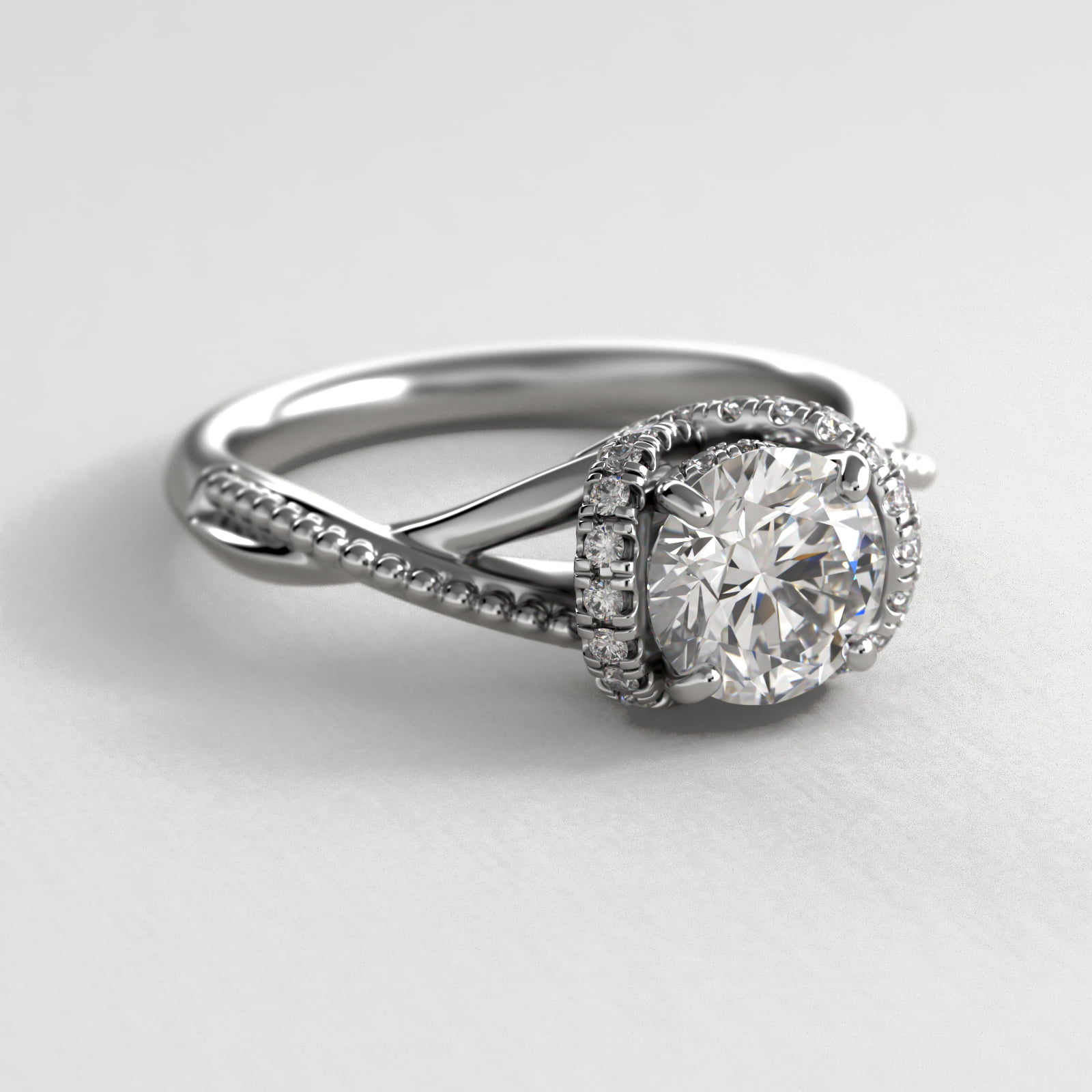 Ribbon Vintage-Style Engagement Ring In 18K White Gold