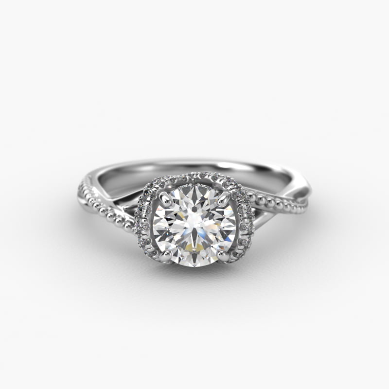 Ribbon Vintage-Style Engagement Ring In 14K White Gold