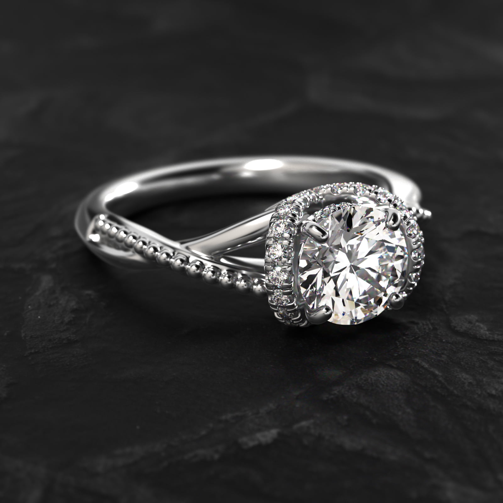 Ribbon Vintage-Style Engagement Ring In 14K White Gold