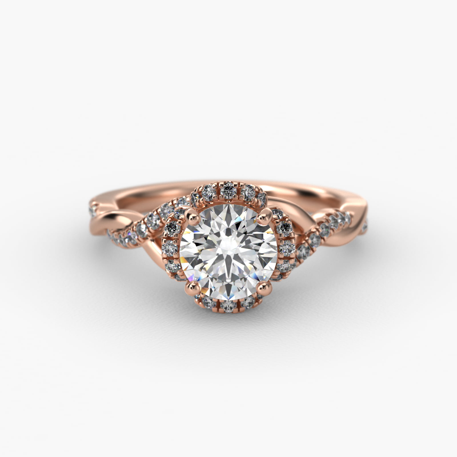 Interlaced Pavé Halo Vintage-Style Engagement Ring In 14K Rose Gold