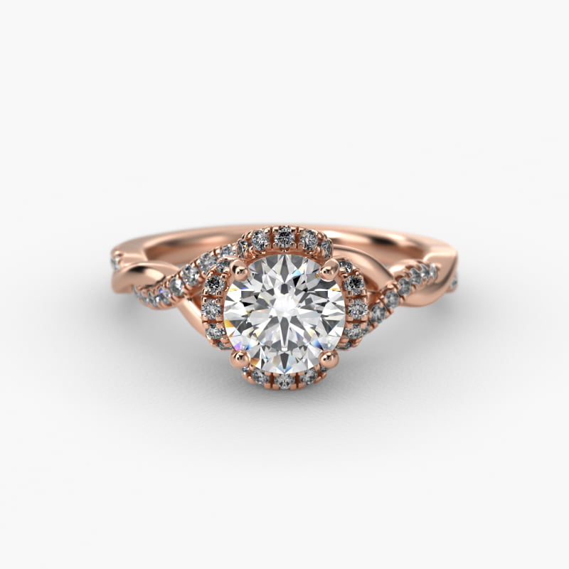Interlaced Pavé Halo Vintage-Style Engagement Ring In 14K Rose Gold