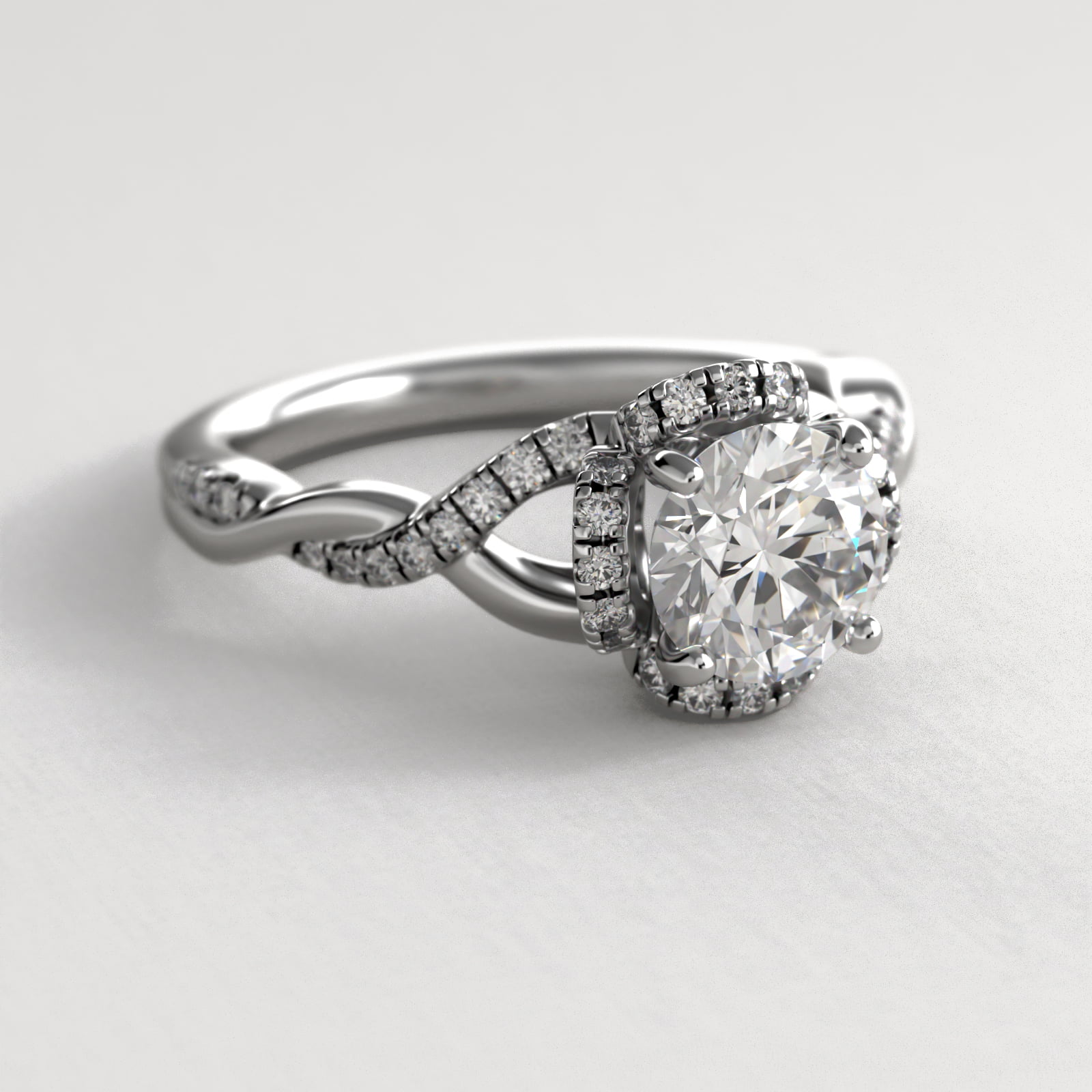 Interlaced Pavé Halo Vintage-Style Engagement Ring In 18K White Gold