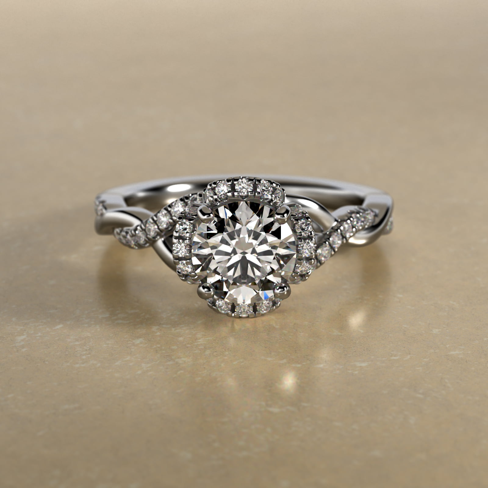 Interlaced Pavé Halo Vintage-Style Engagement Ring In Platinum