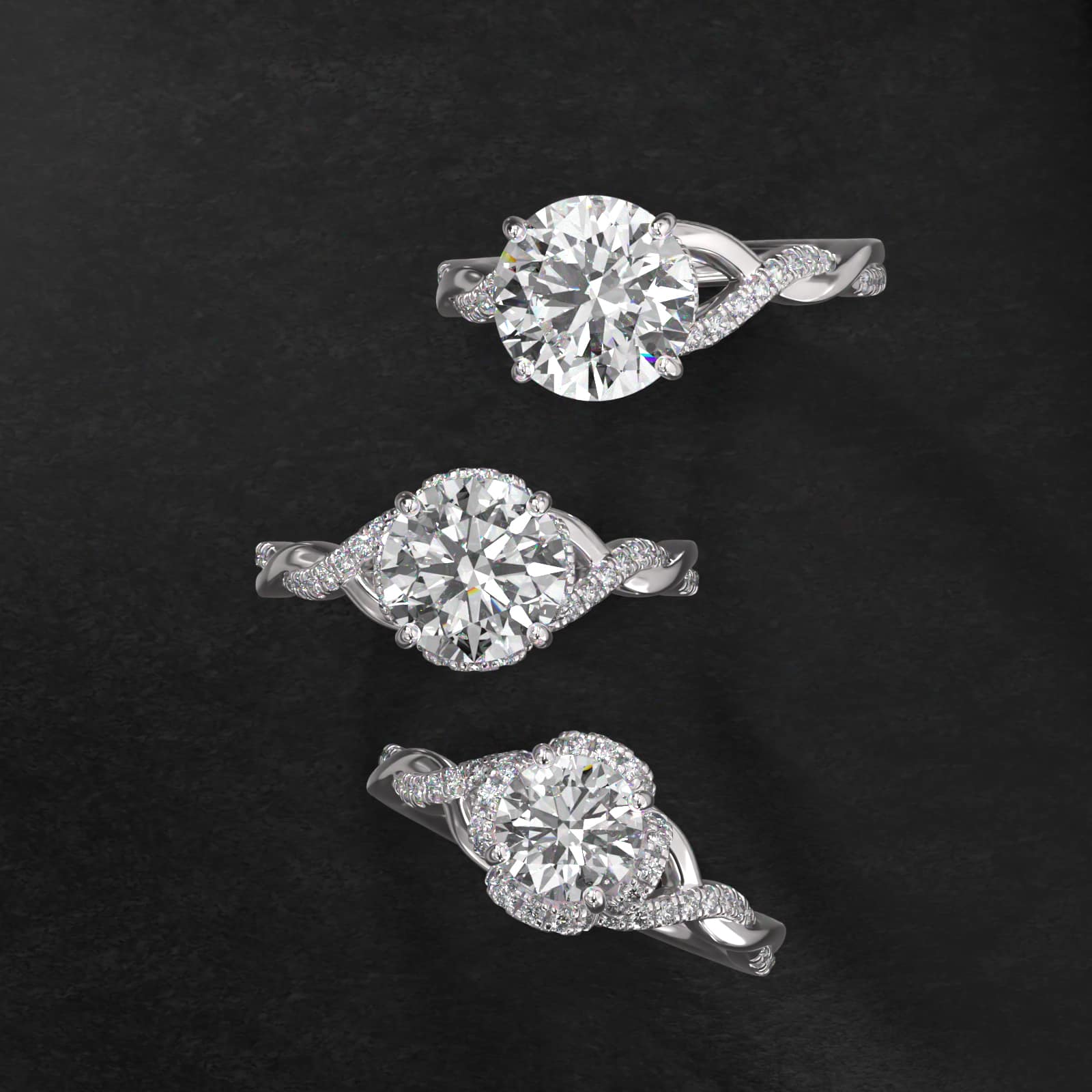 Interlaced Pavé Halo Vintage-Style Engagement Ring In 18K White Gold