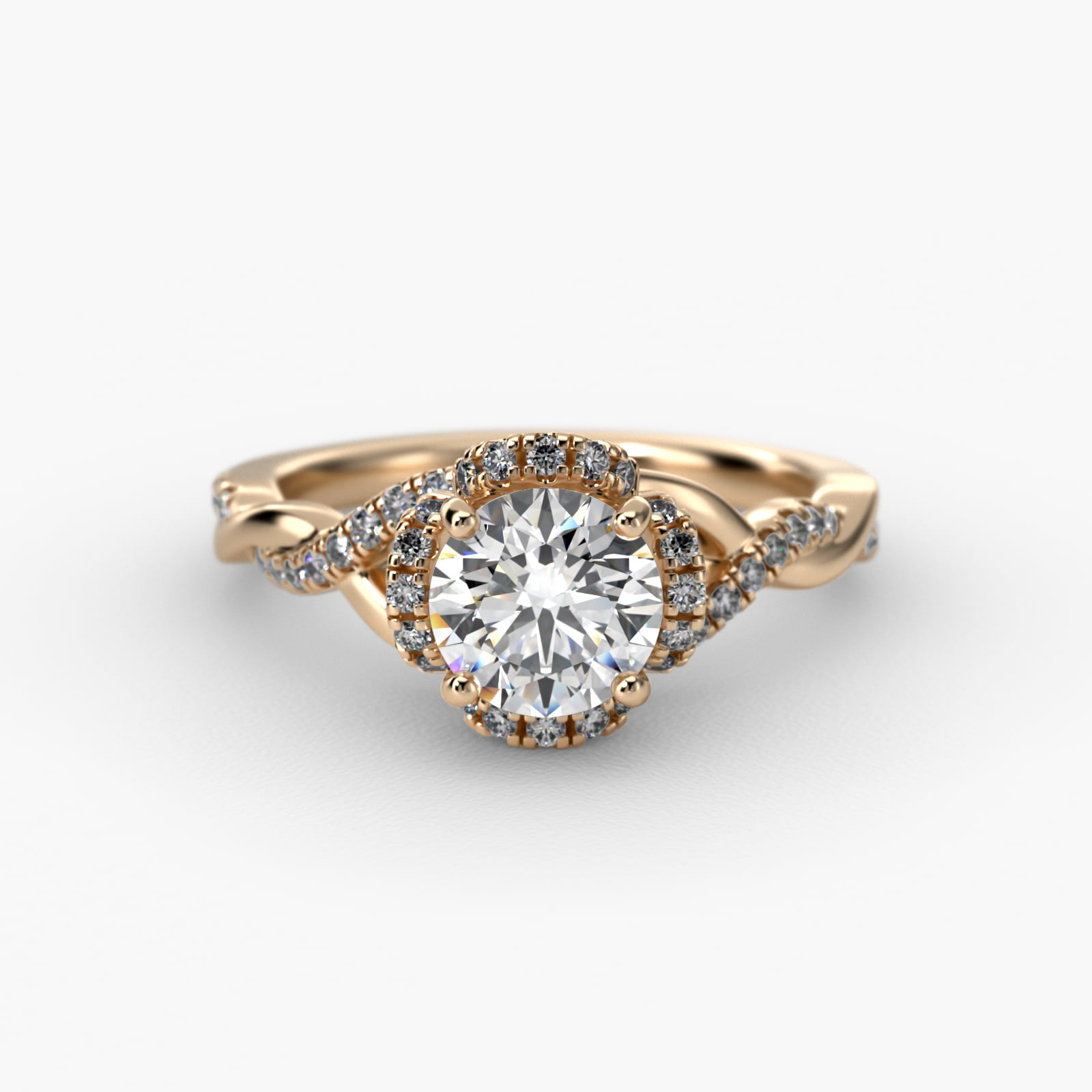 Interlaced Pavé Halo Vintage-Style Engagement Ring In 18K Yellow Gold