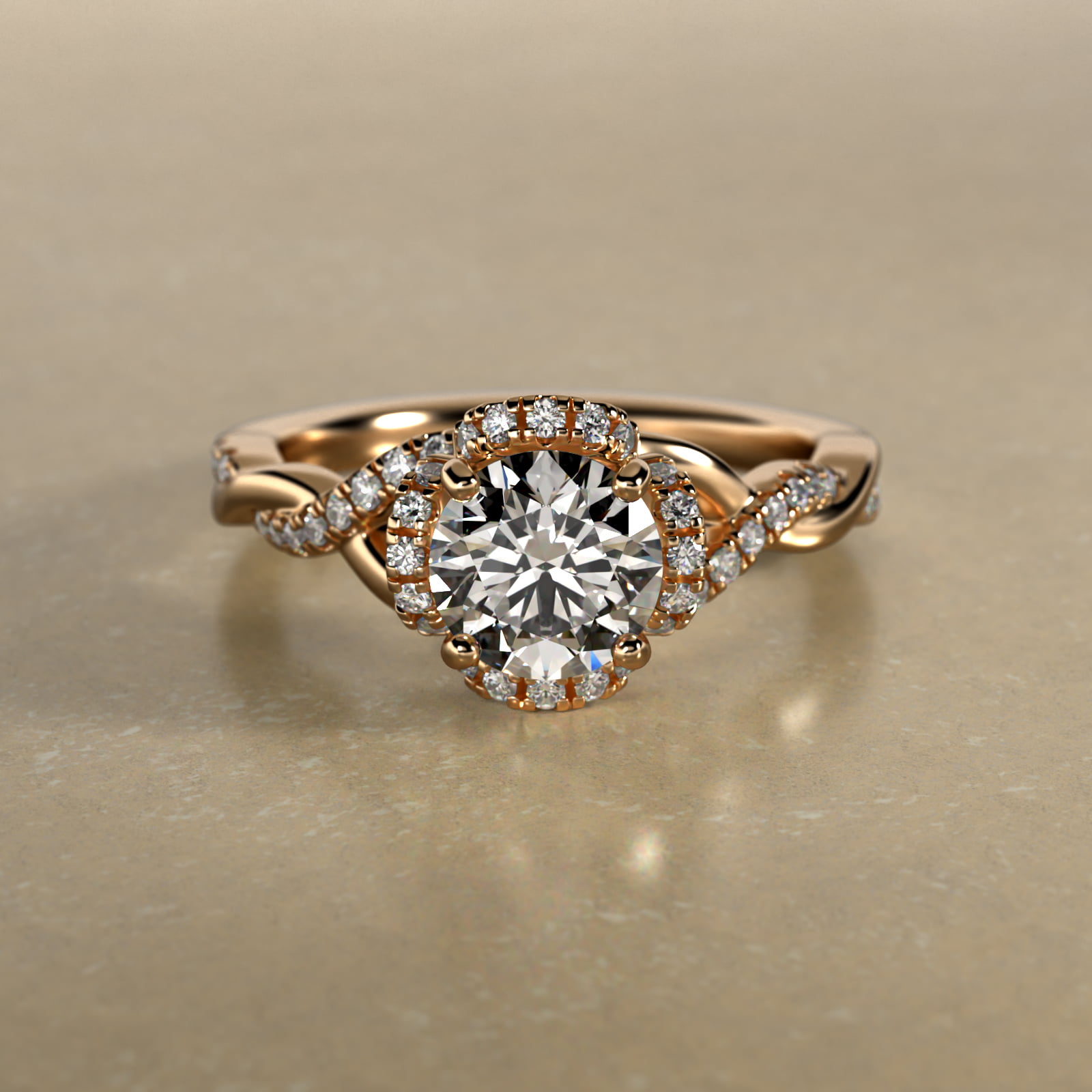 Interlaced Pavé Halo Vintage-Style Engagement Ring In 14K Yellow Gold