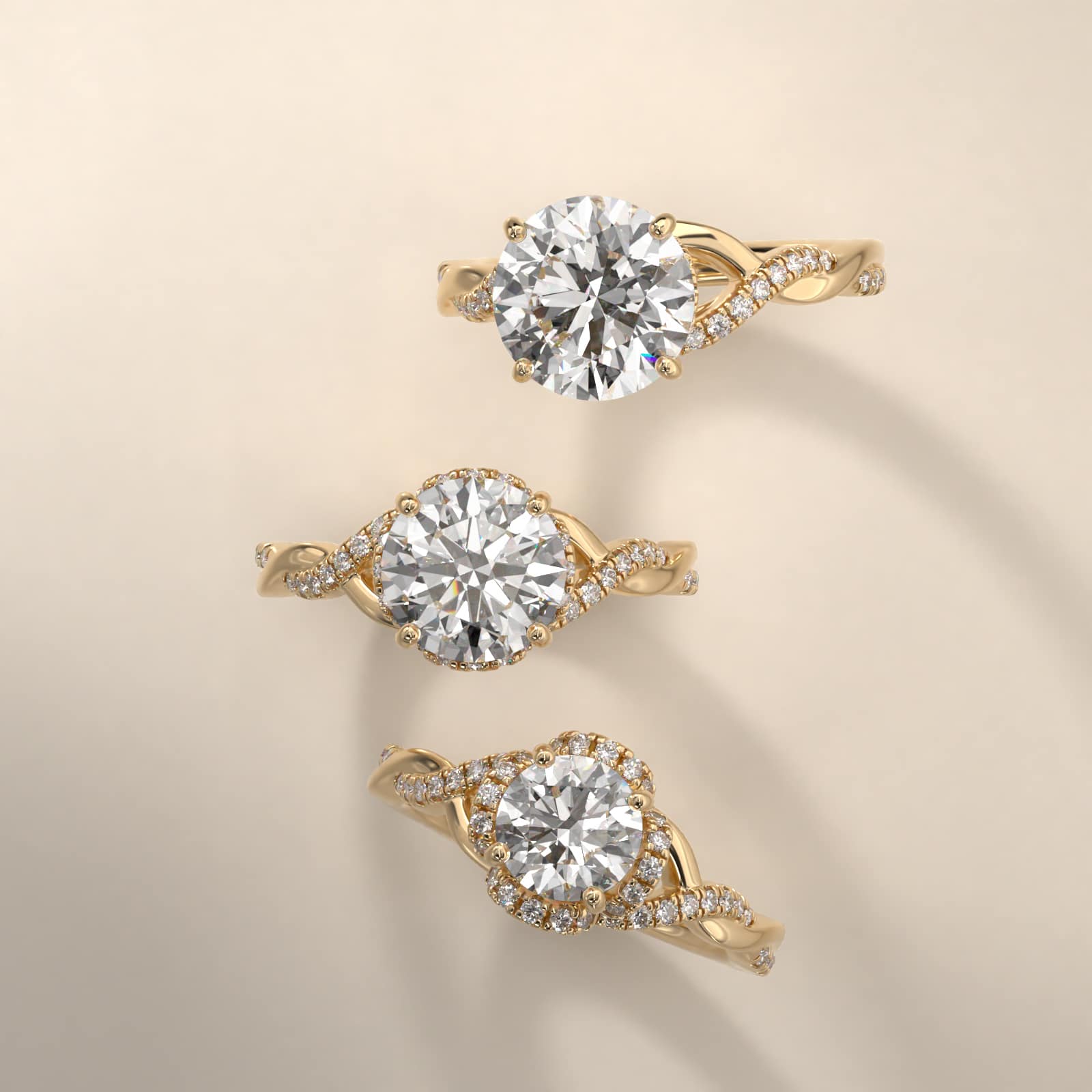 Interlaced Pavé Halo Vintage-Style Engagement Ring In 18K Yellow Gold