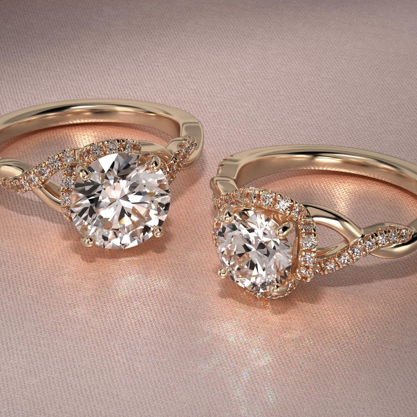 Interlaced Pavé Halo Vintage-Style Engagement Ring In 14K Yellow Gold